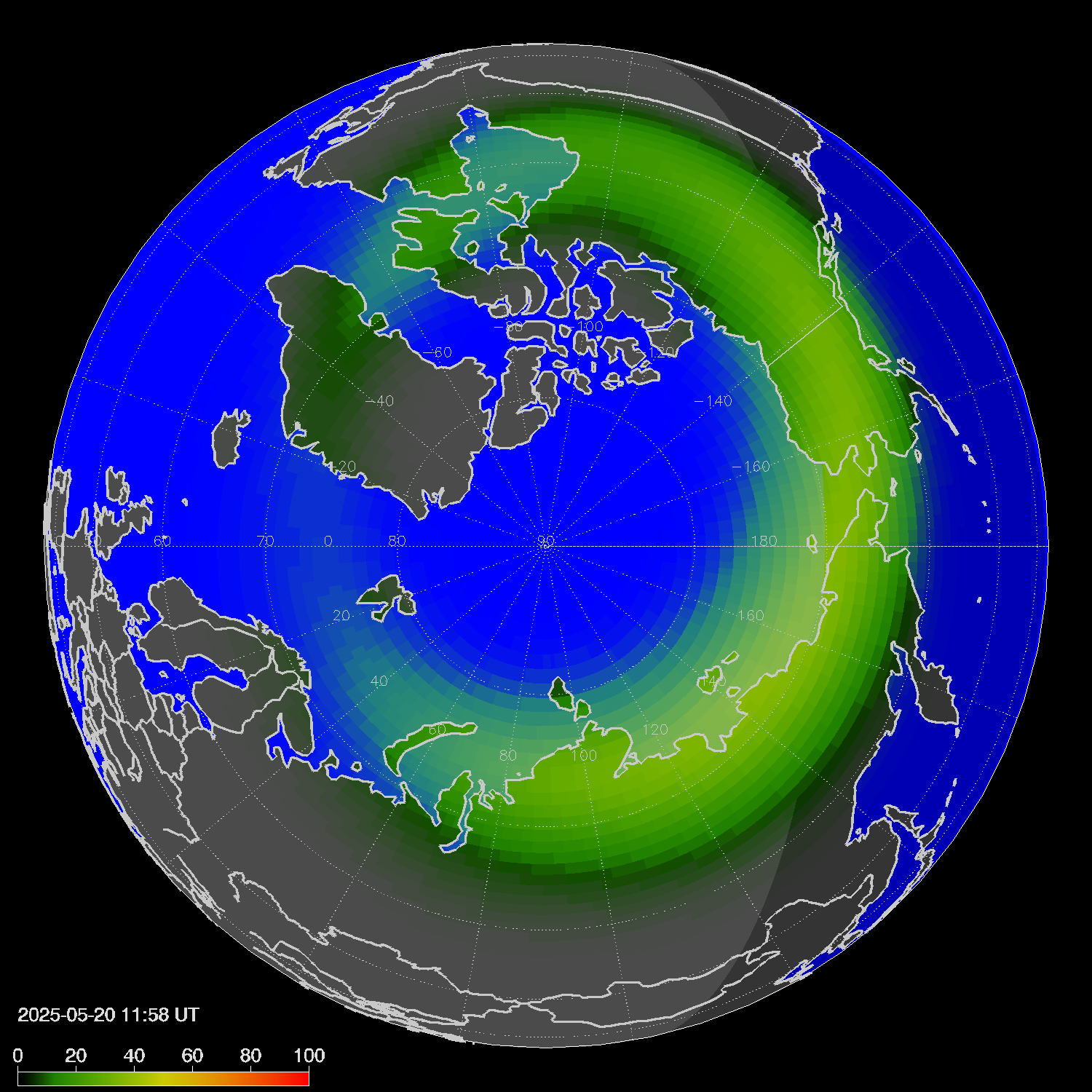 Northern lights (auroras) in the northern hemisphere