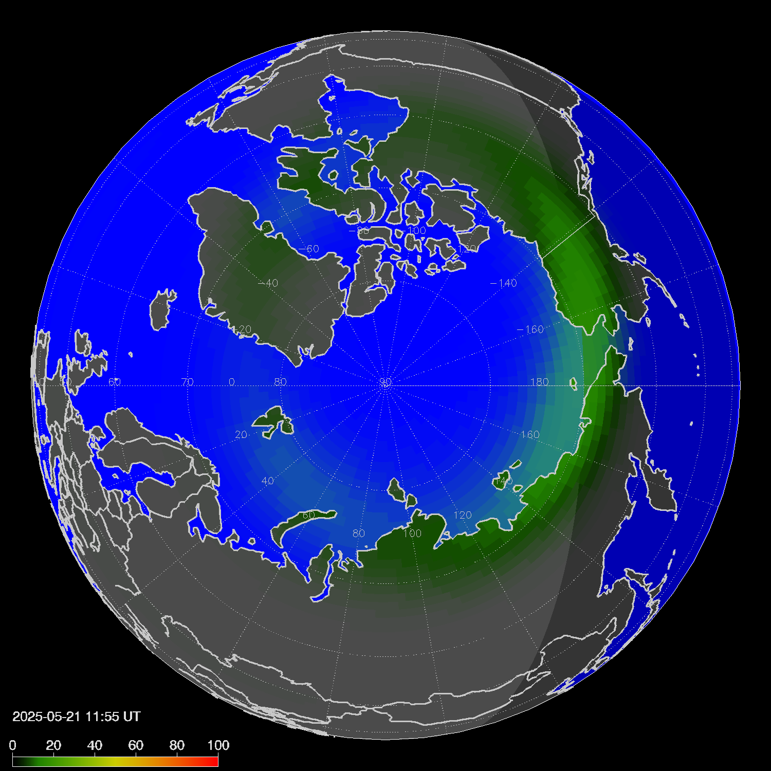 Northern lights (auroras) in the northern hemisphere