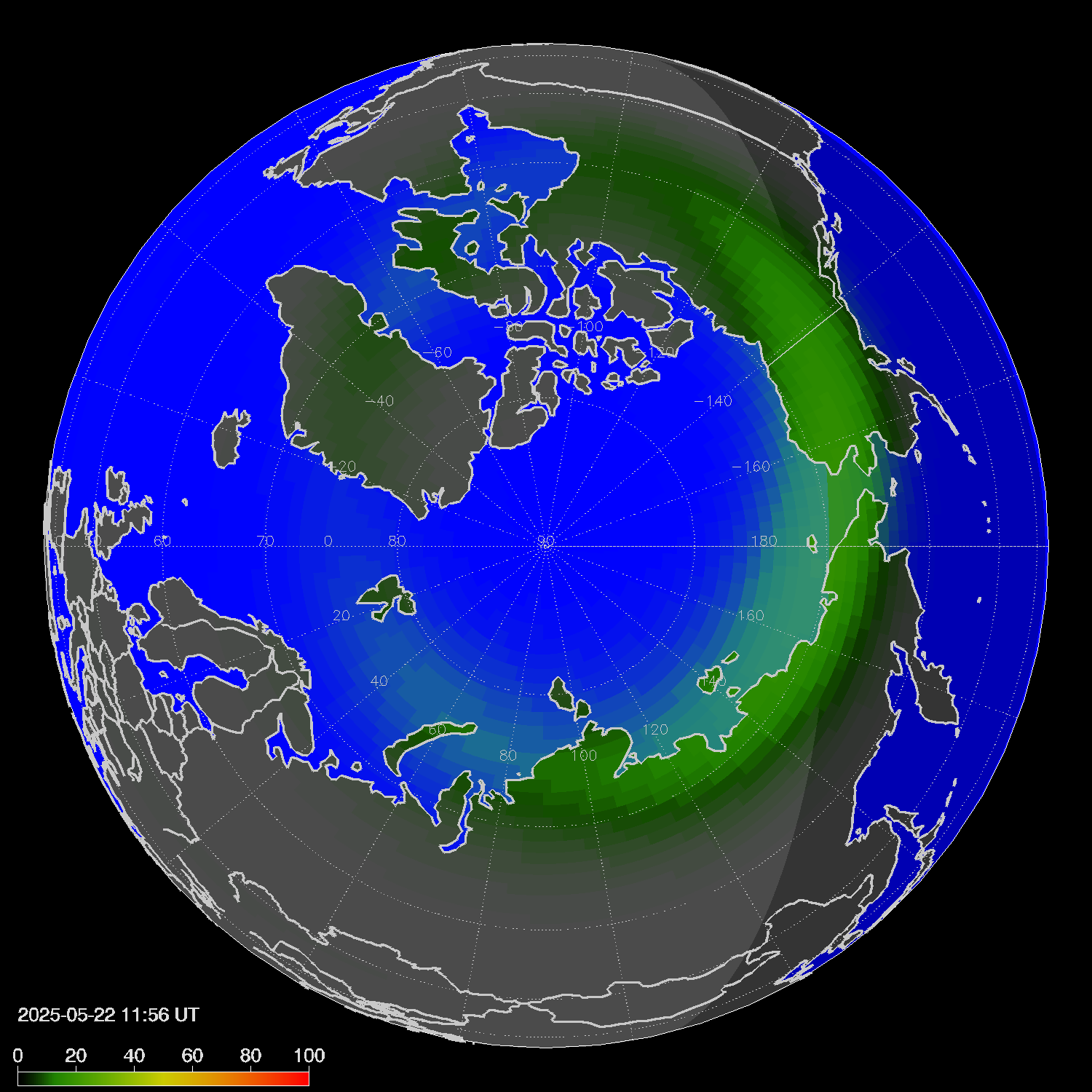 Northern lights (auroras) in the northern hemisphere