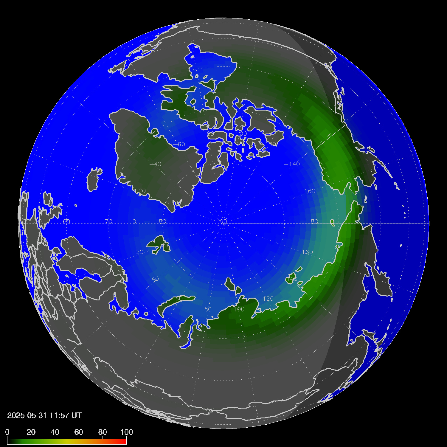 Northern lights (auroras) in the northern hemisphere