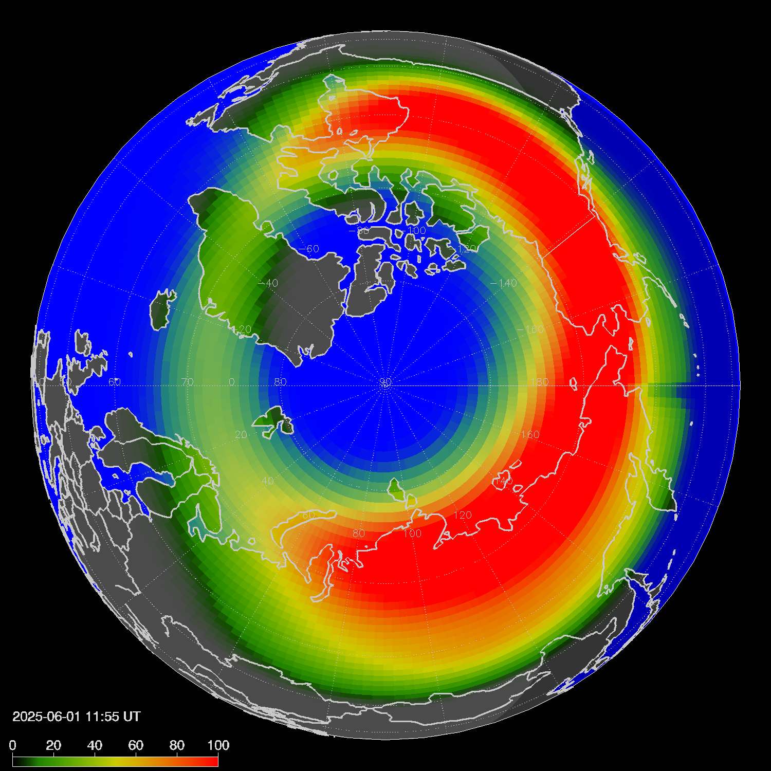 Northern lights (auroras) in the northern hemisphere