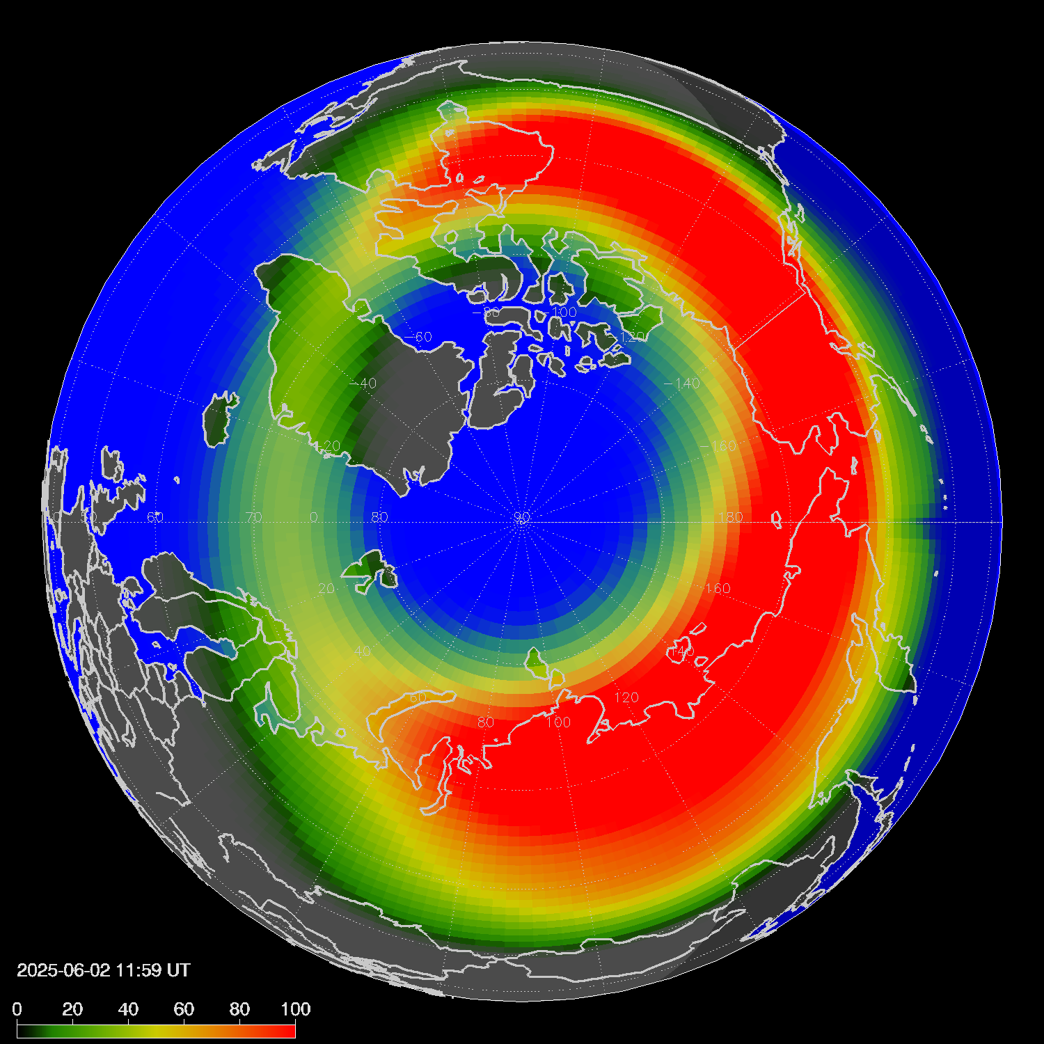 Northern lights (auroras) in the northern hemisphere