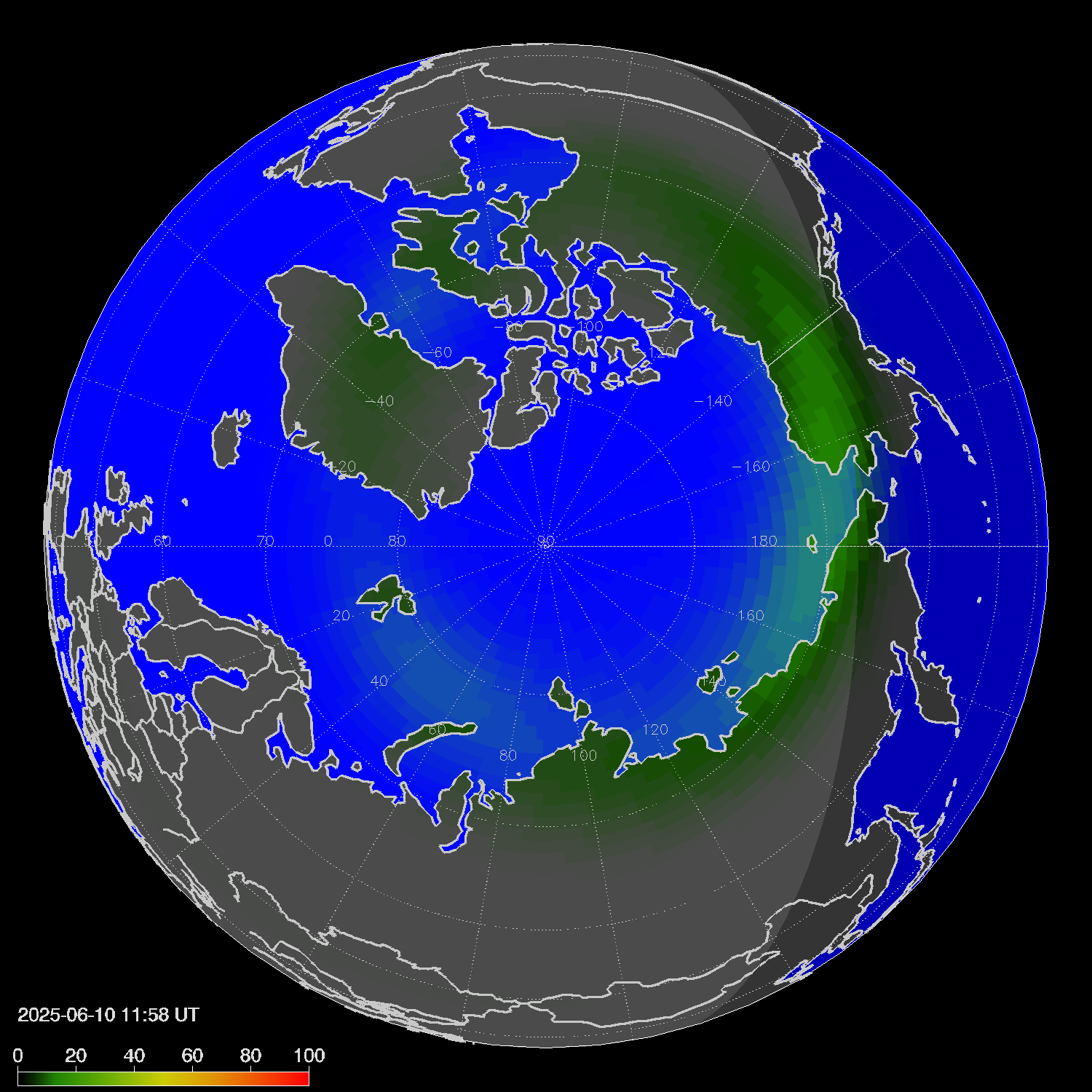 Northern lights (auroras) in the northern hemisphere
