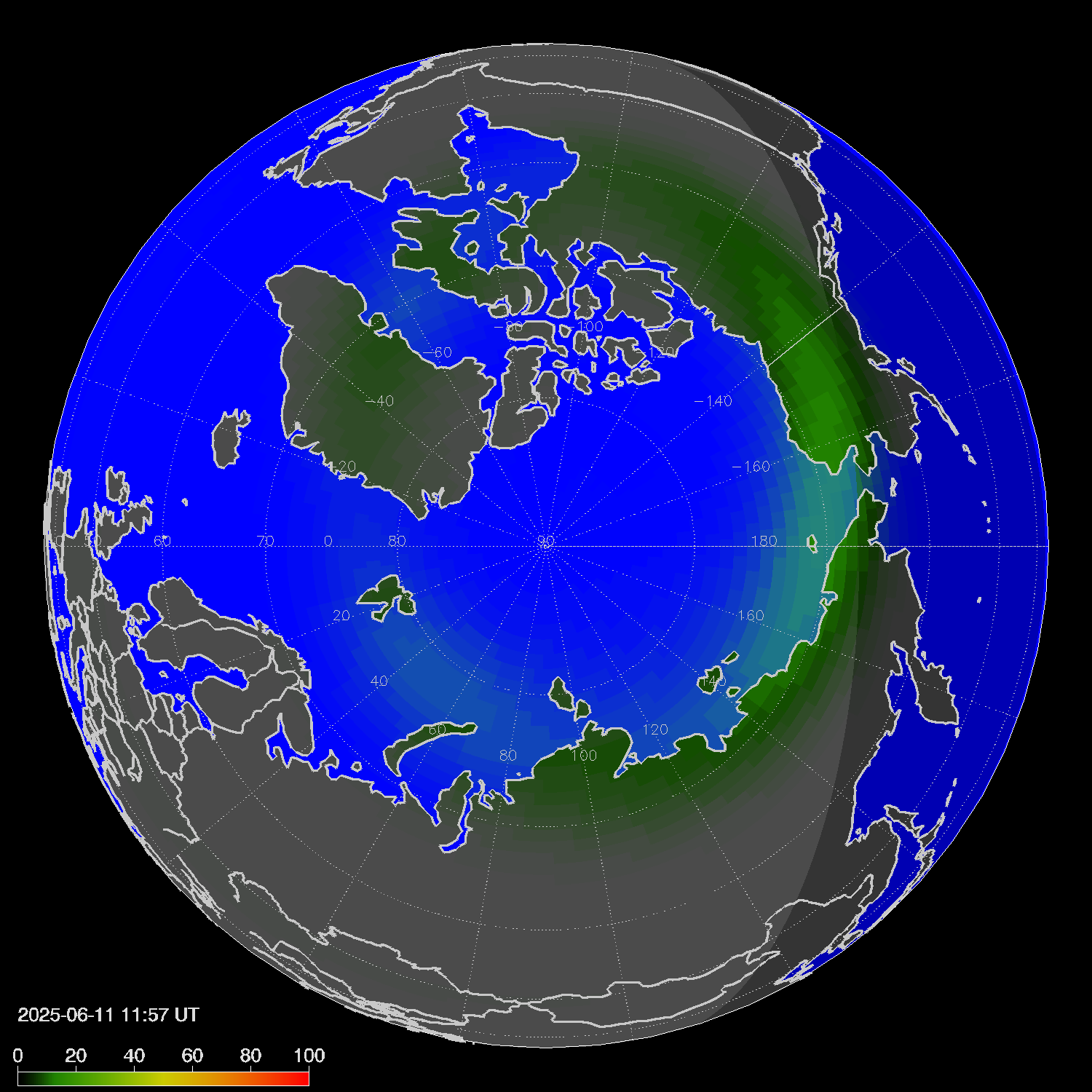 Northern lights (auroras) in the northern hemisphere
