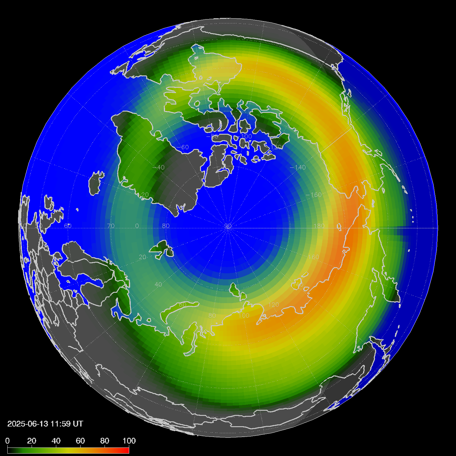 Northern lights (auroras) in the northern hemisphere