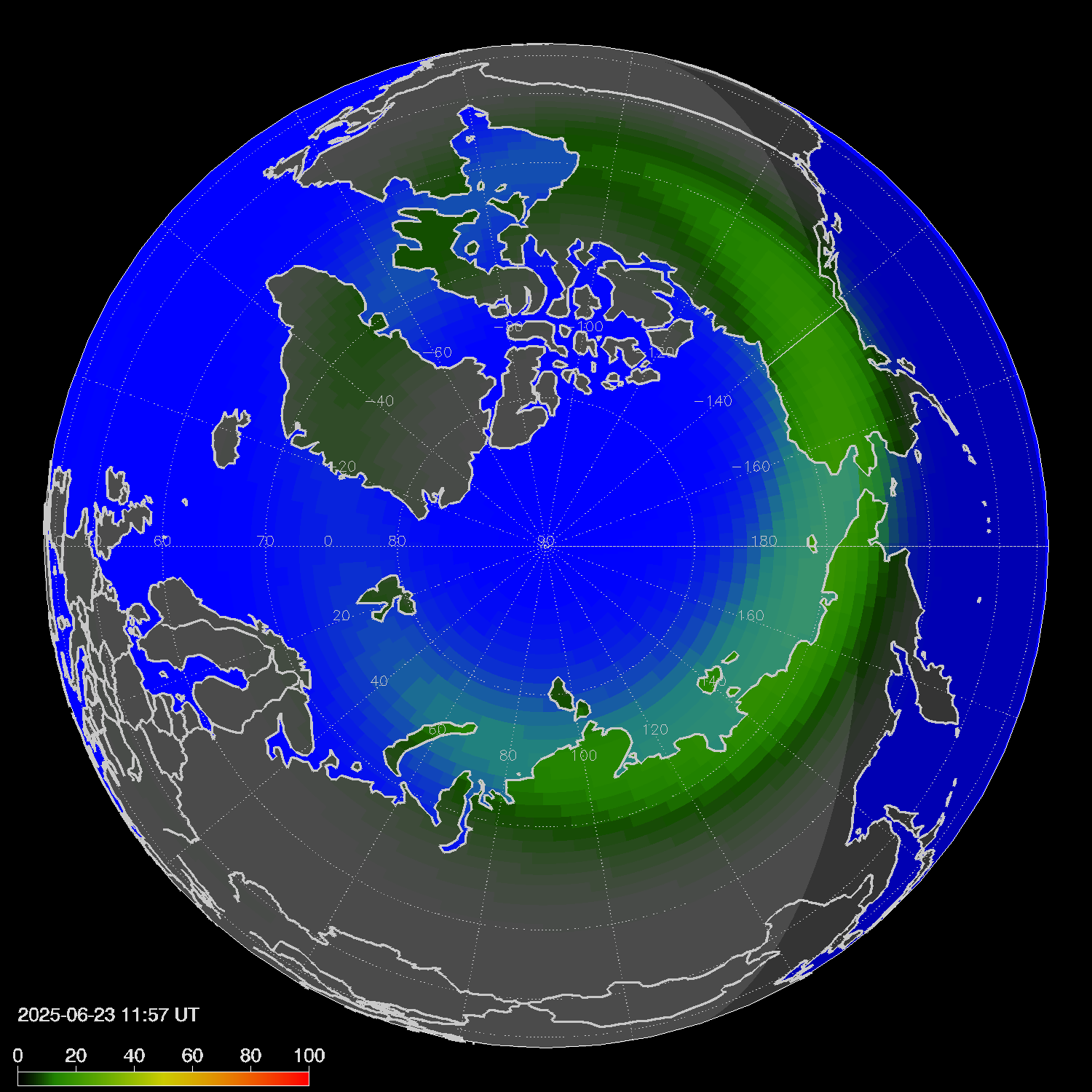 Northern lights (auroras) in the northern hemisphere