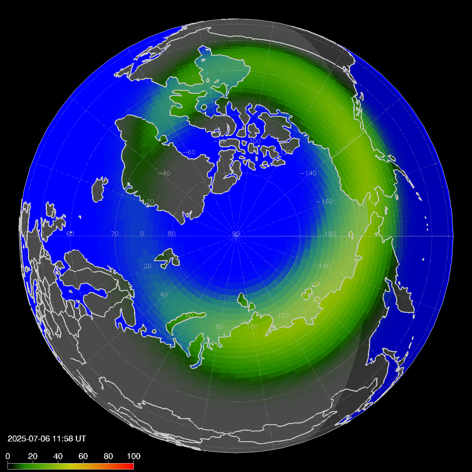 Northern lights (auroras) in the northern hemisphere