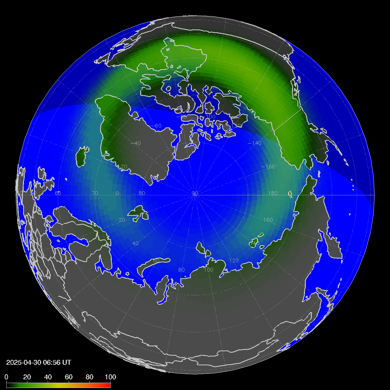Northern lights (auroras) in the northern hemisphere