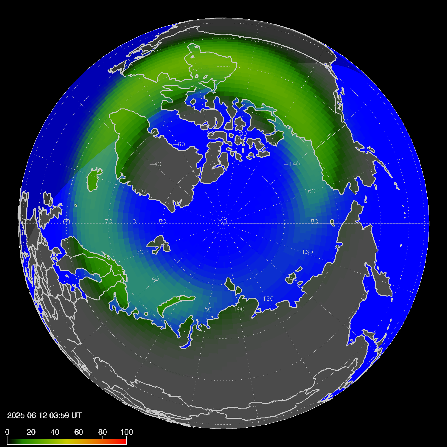 Northern lights (auroras) in the northern hemisphere