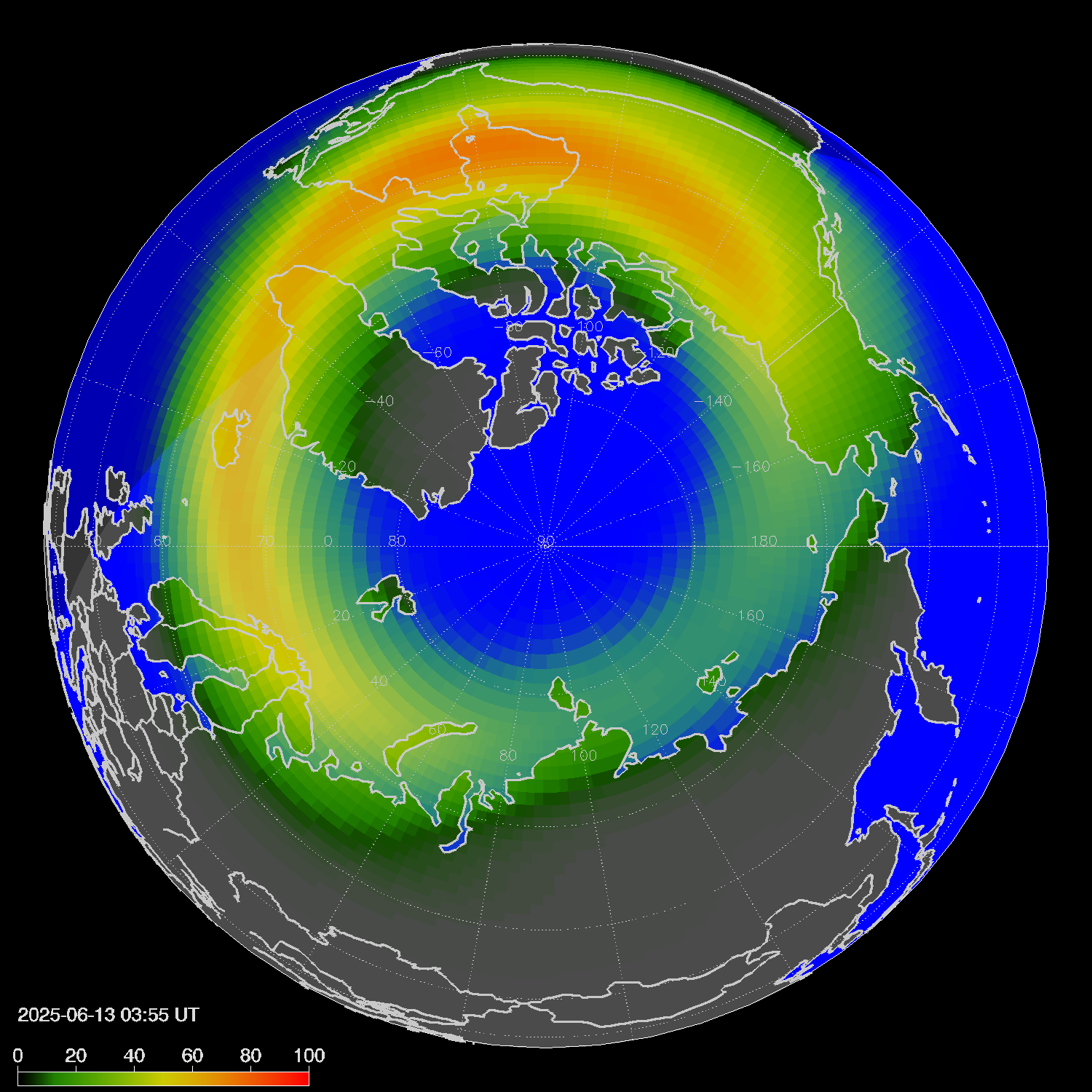 Northern lights (auroras) in the northern hemisphere