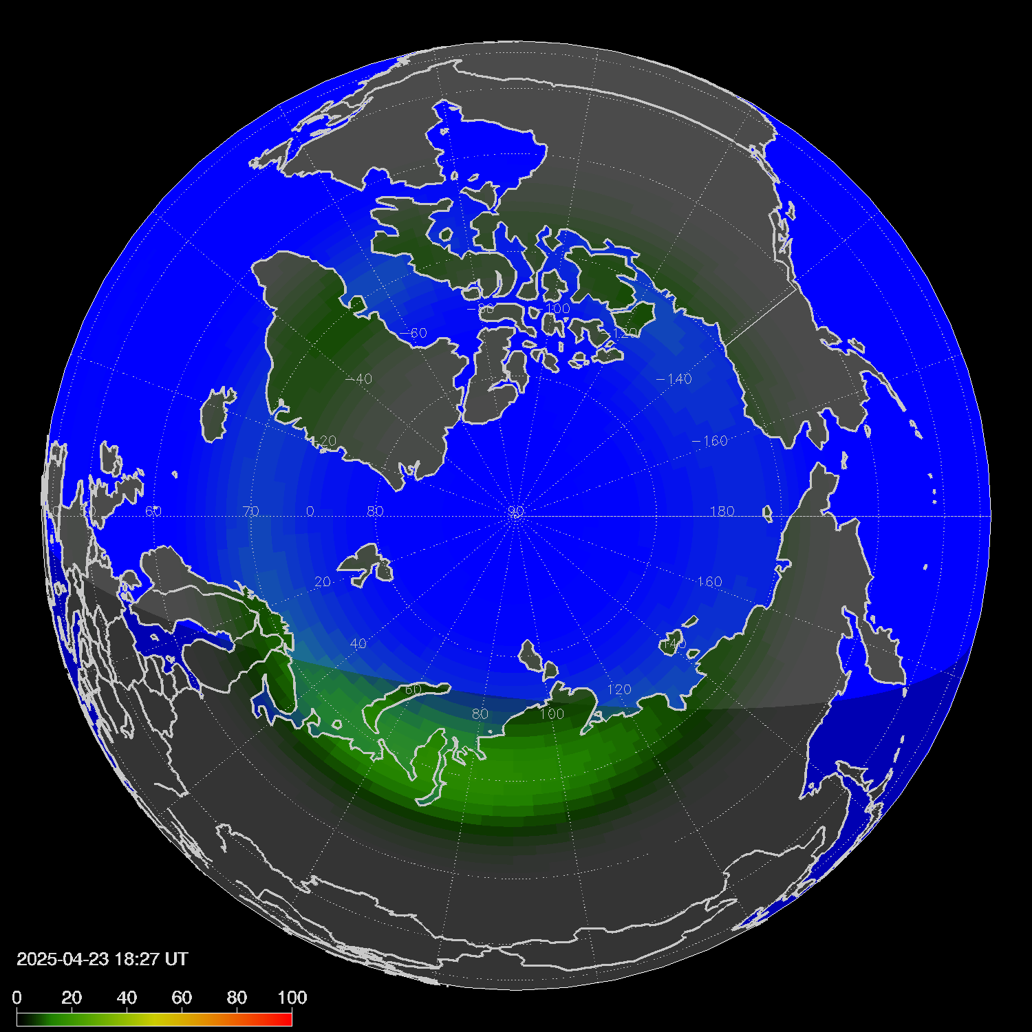 Northern lights (auroras) in the northern hemisphere
