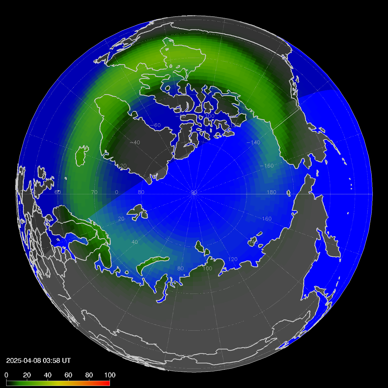 Northern lights (auroras) in the northern hemisphere