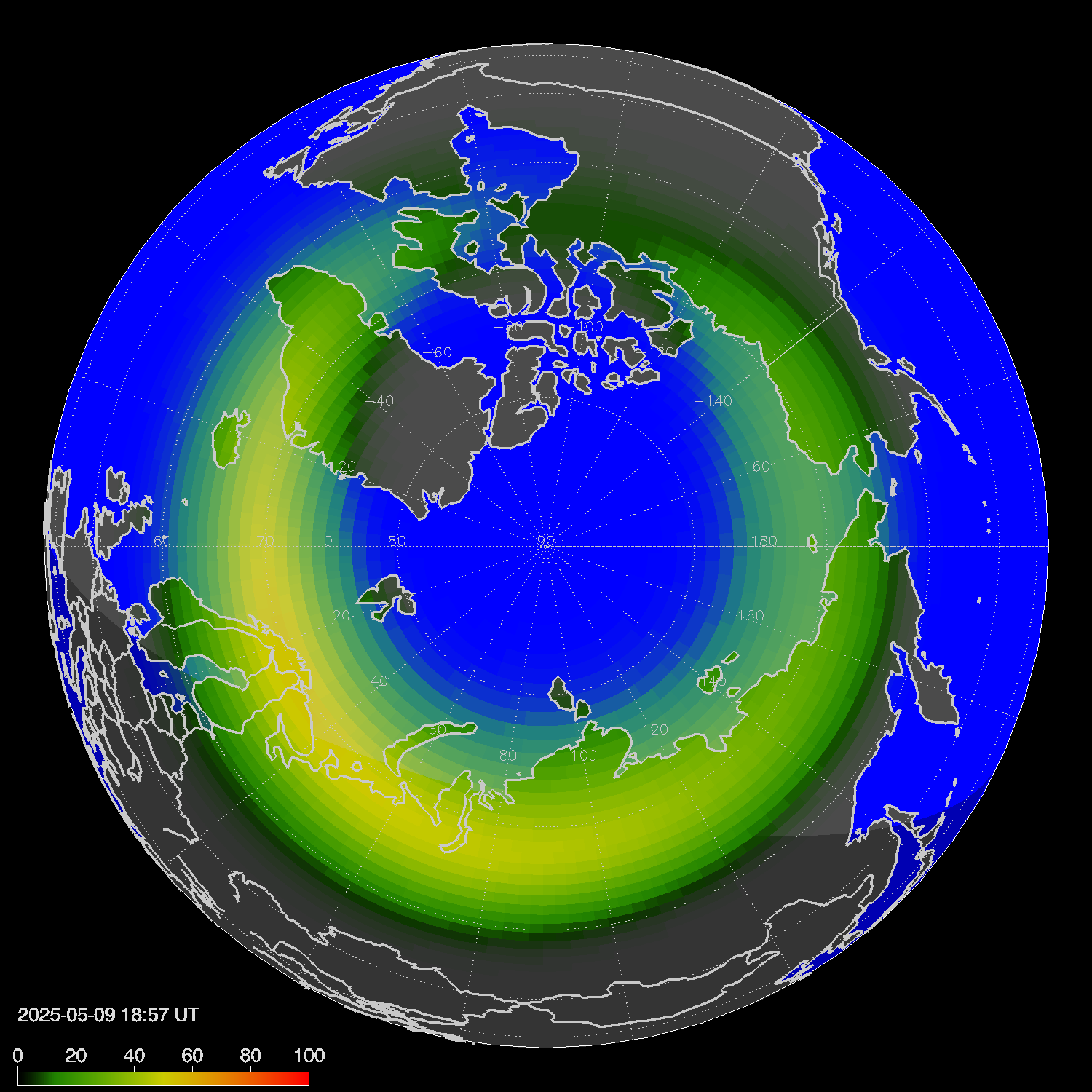 Northern lights (auroras) in the northern hemisphere
