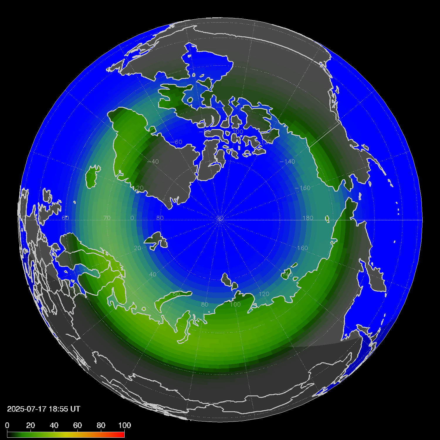 Northern lights (auroras) in the northern hemisphere