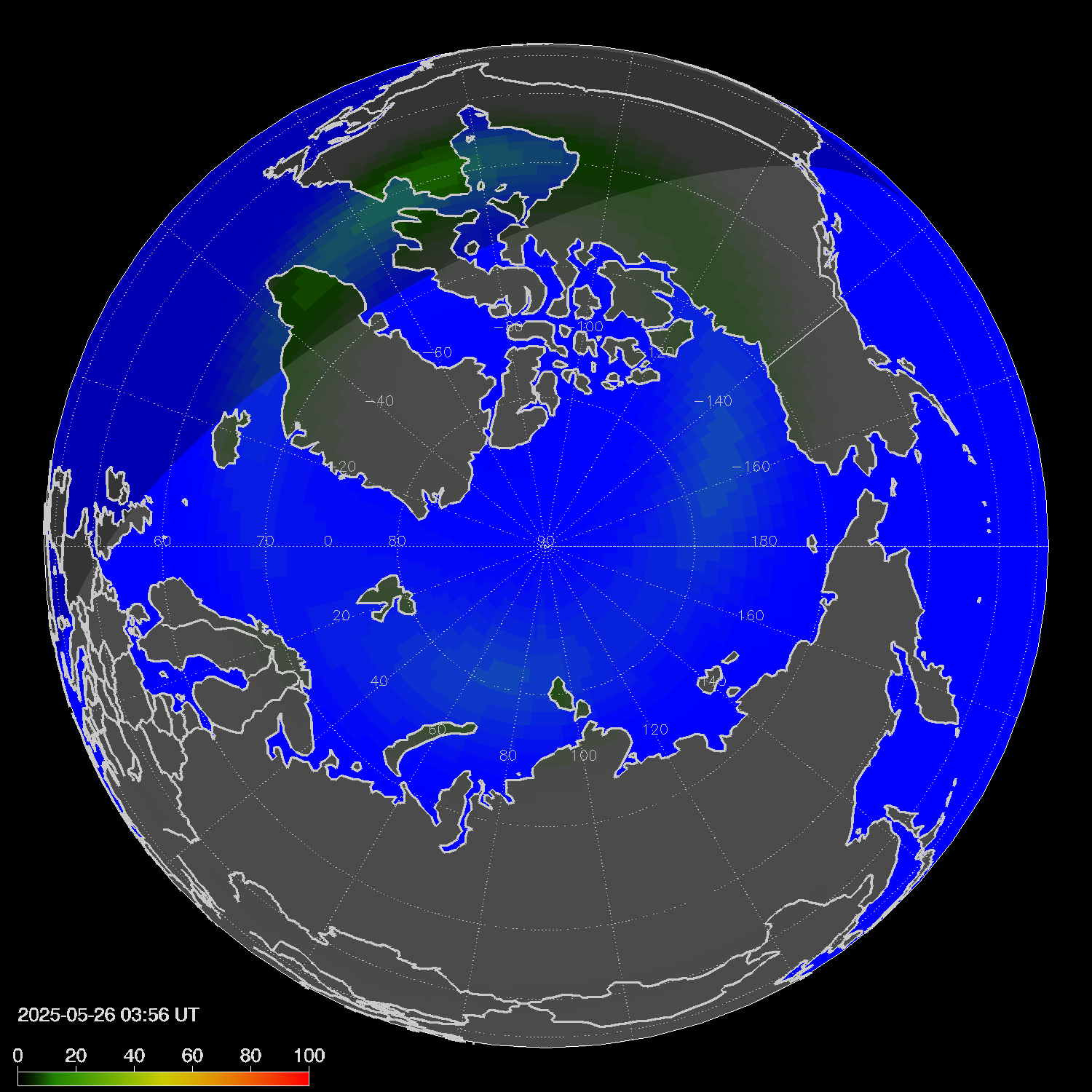 Northern lights (auroras) in the northern hemisphere