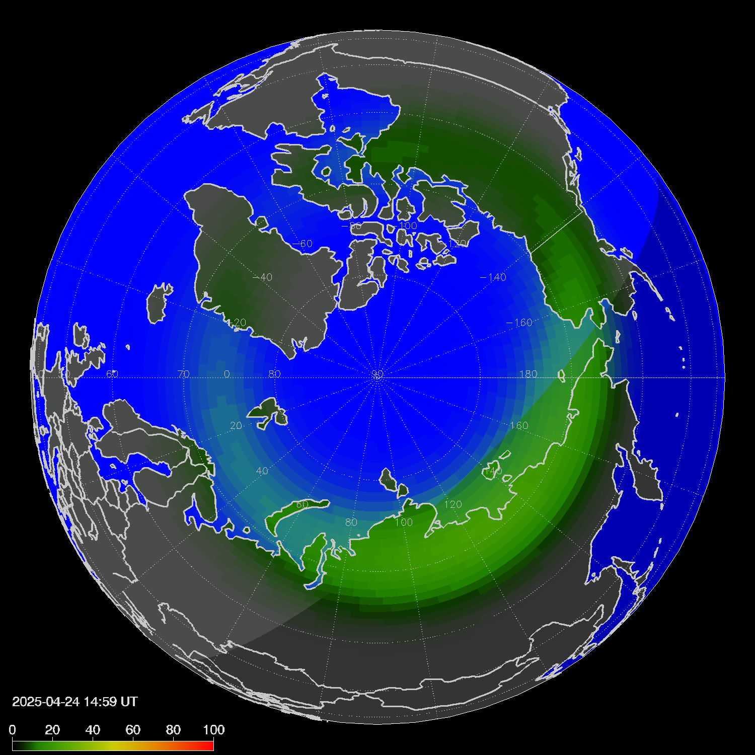 Northern lights (auroras) in the northern hemisphere