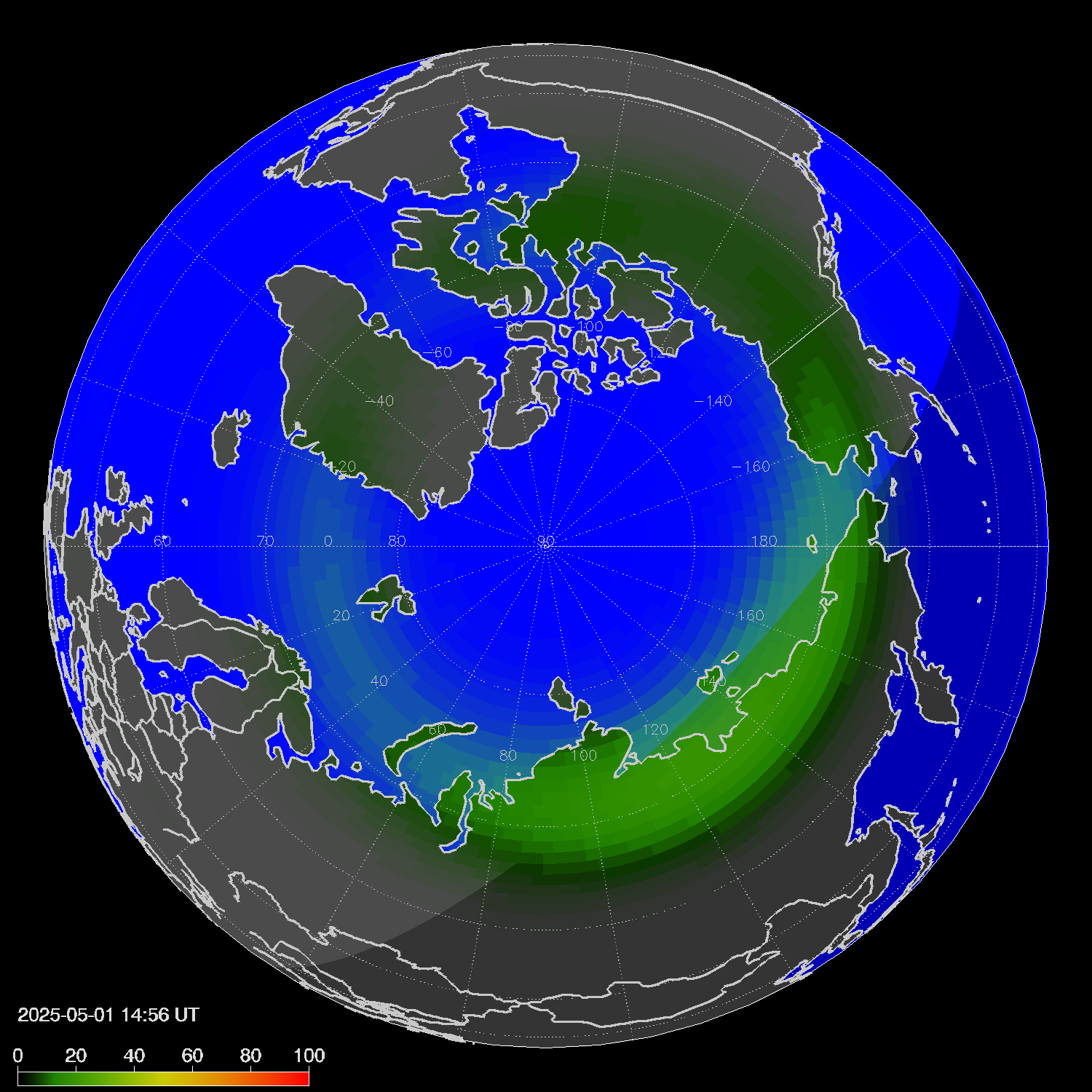 Northern lights (auroras) in the northern hemisphere