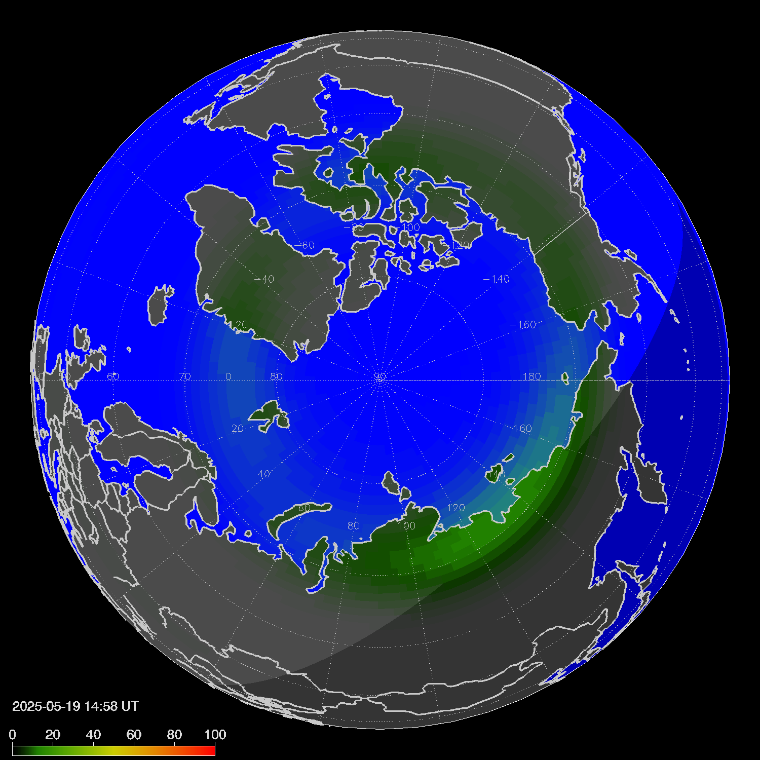 Northern lights (auroras) in the northern hemisphere