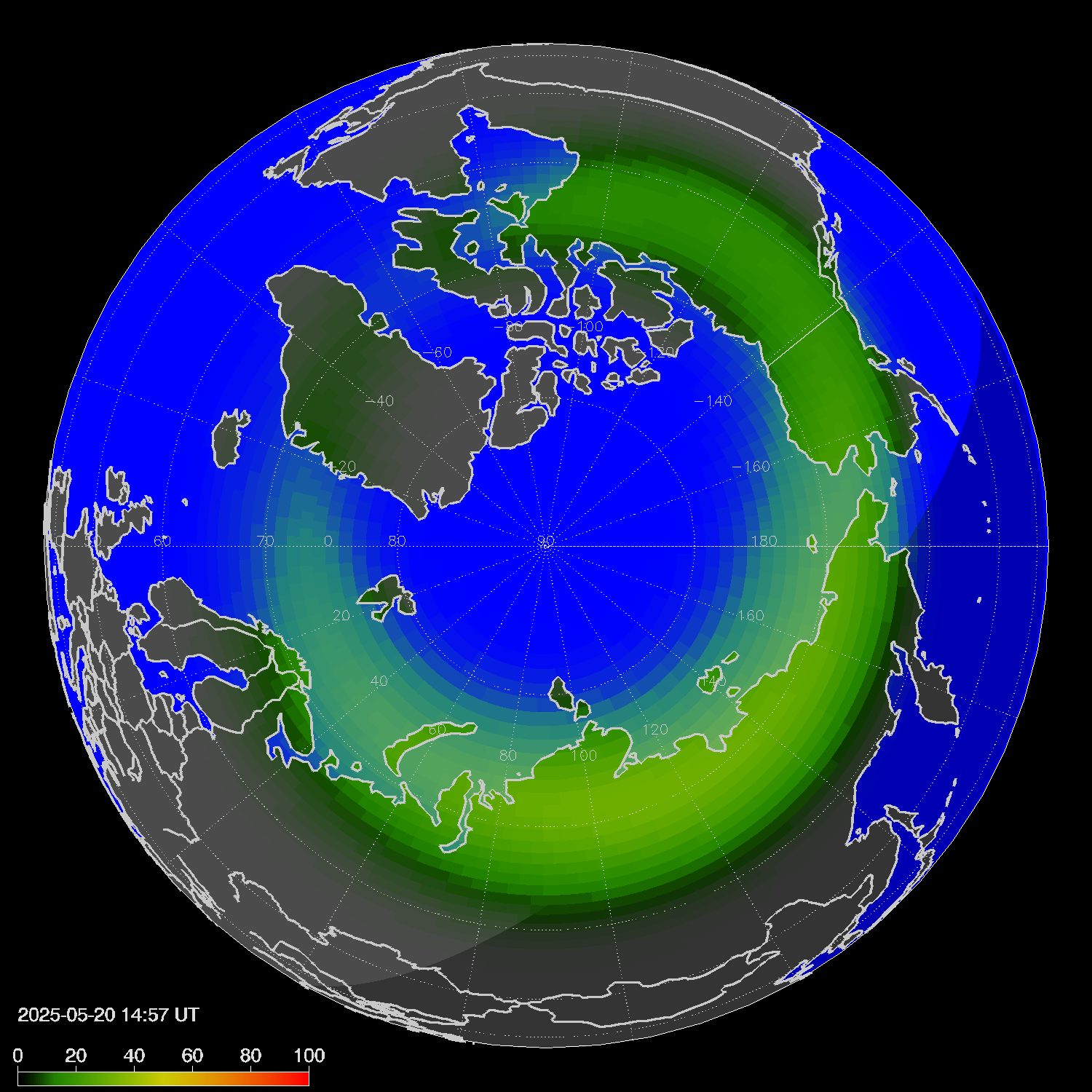 Northern lights (auroras) in the northern hemisphere