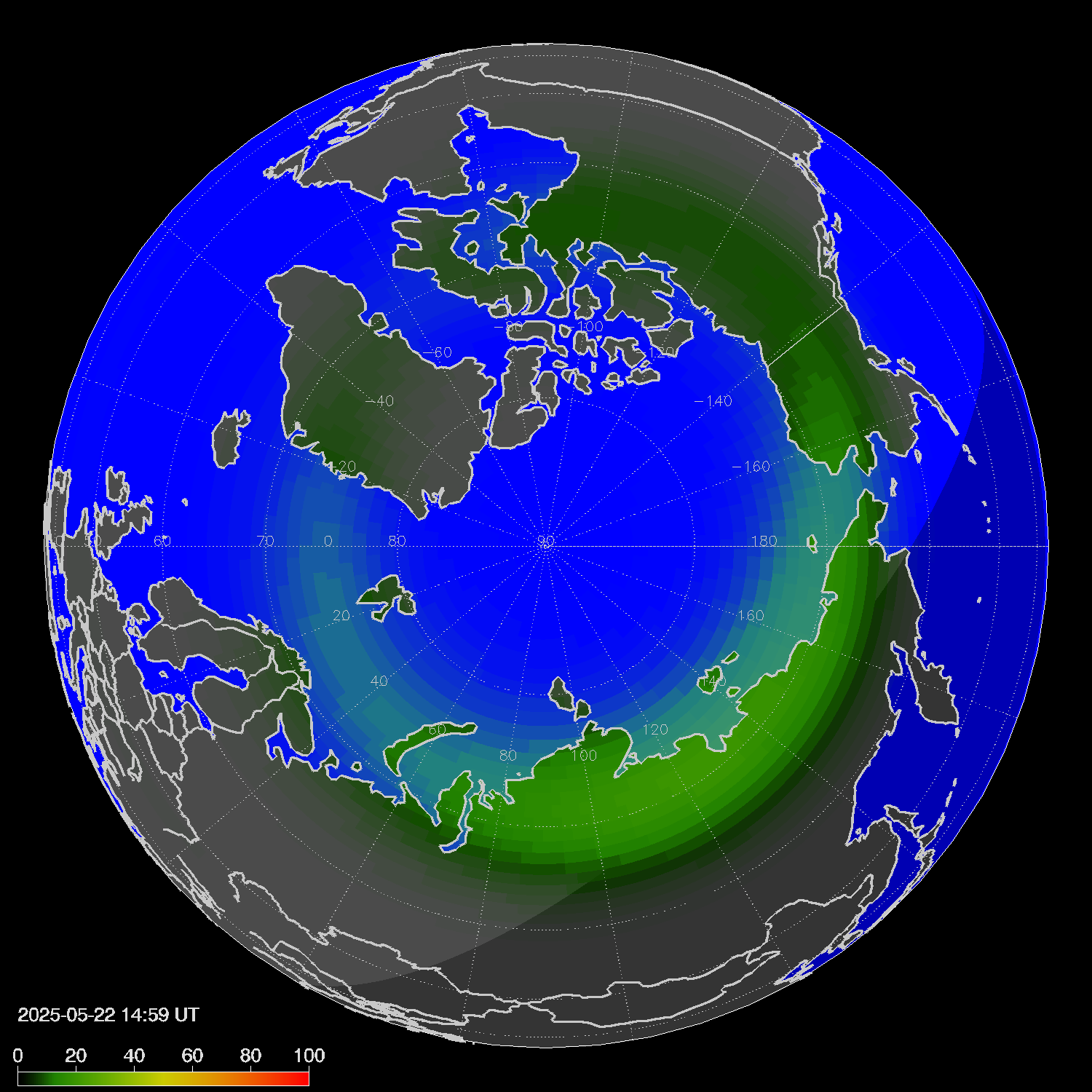 Northern lights (auroras) in the northern hemisphere