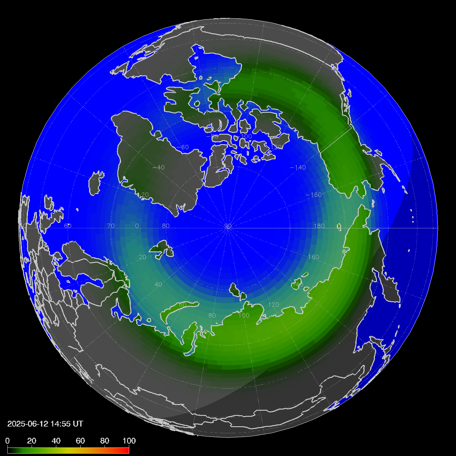 Northern lights (auroras) in the northern hemisphere