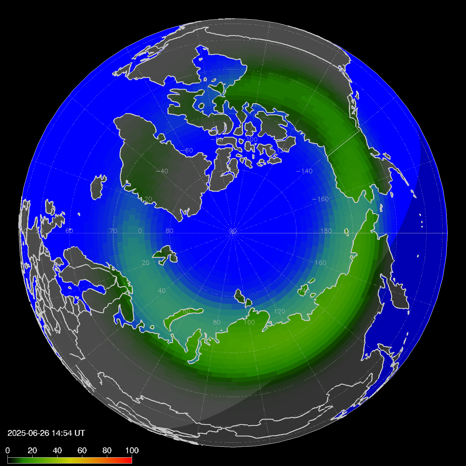 Northern lights (auroras) in the northern hemisphere