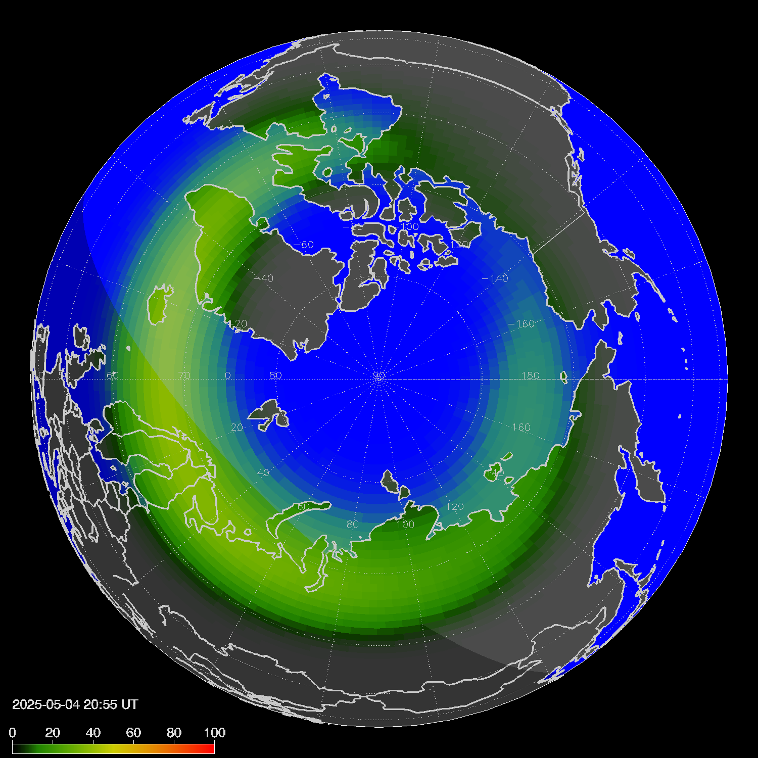Northern lights (auroras) in the northern hemisphere