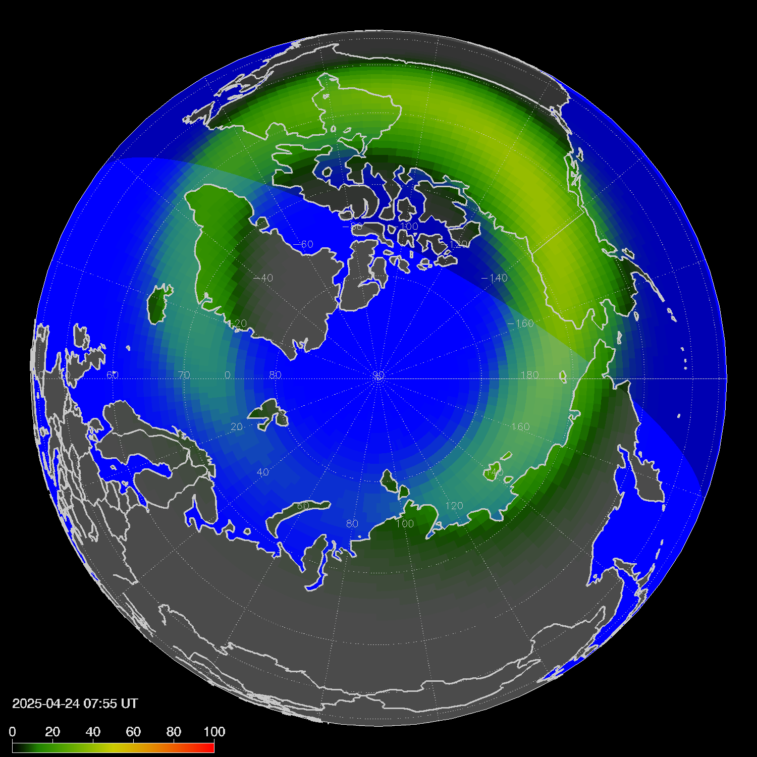 Northern lights (auroras) in the northern hemisphere