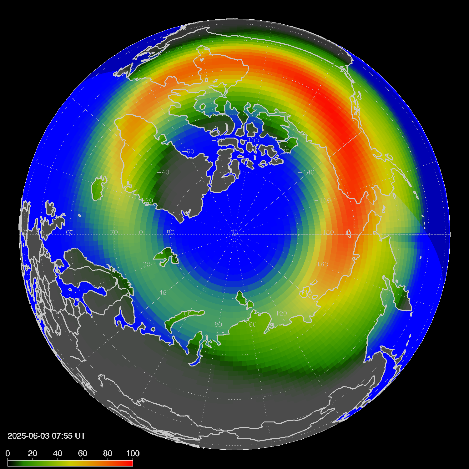 Northern lights (auroras) in the northern hemisphere