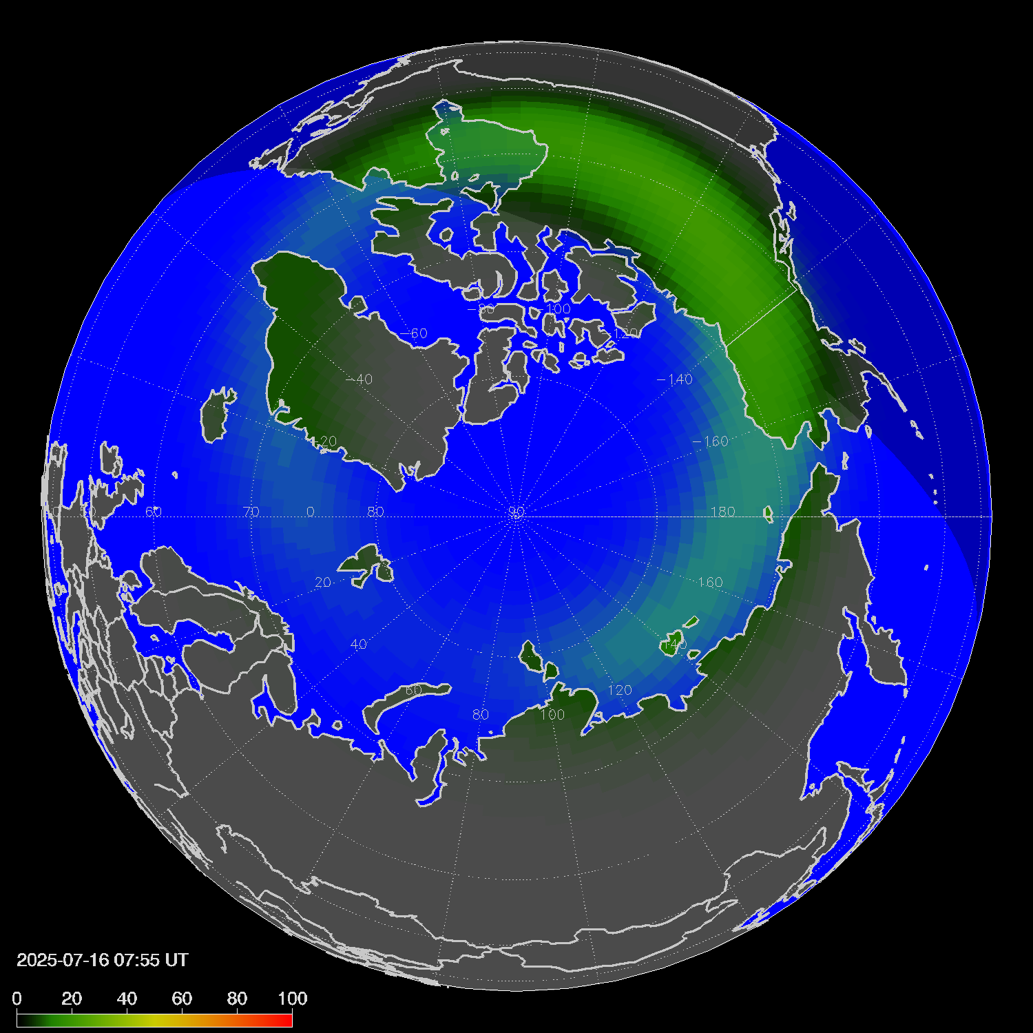 Northern lights (auroras) in the northern hemisphere