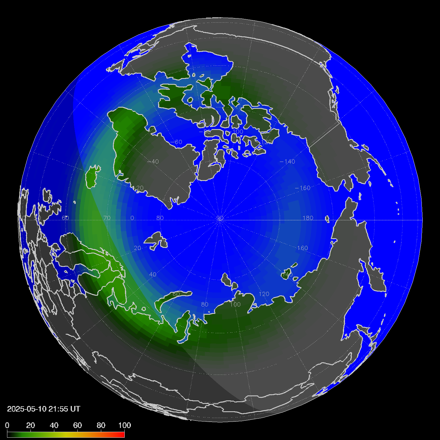 Northern lights (auroras) in the northern hemisphere