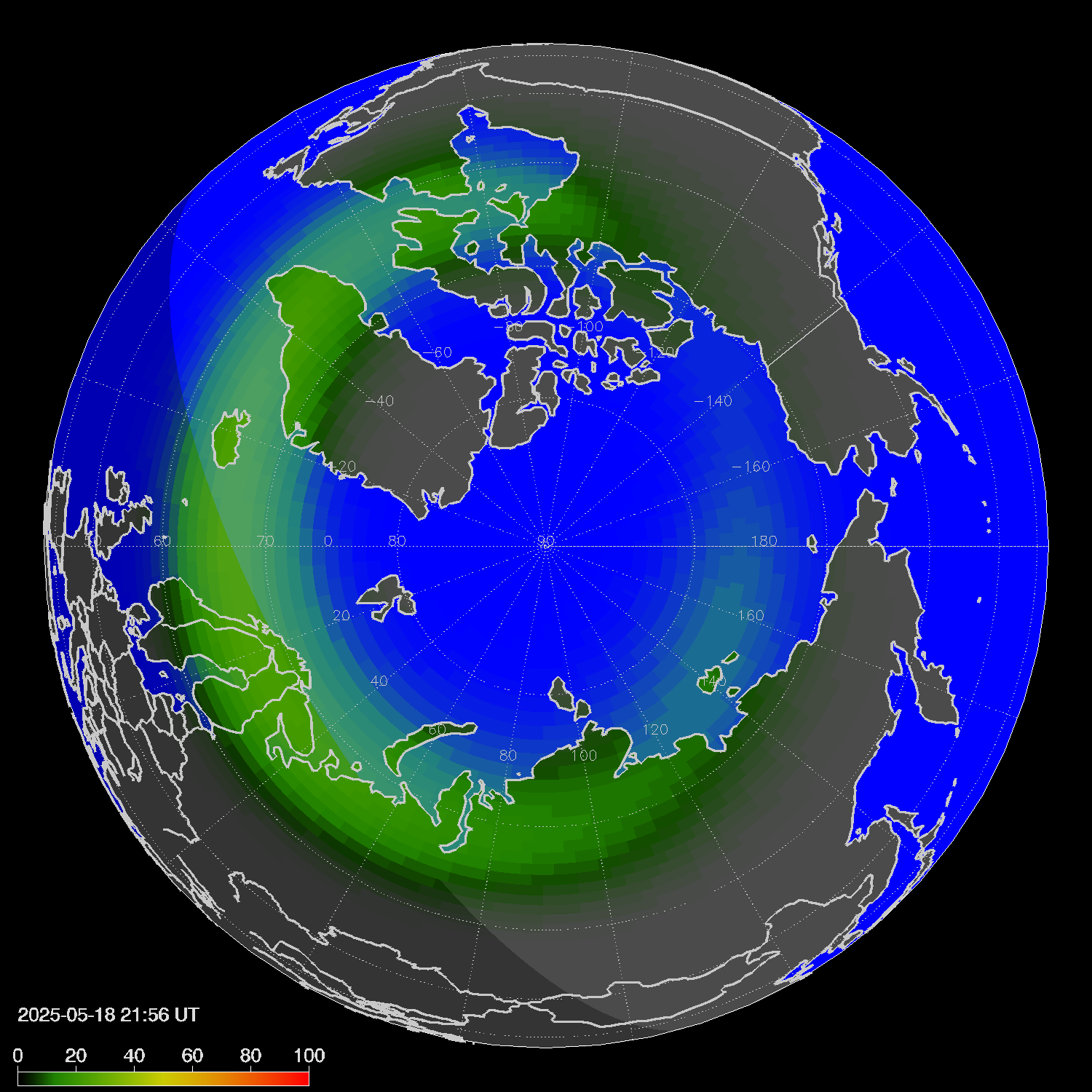 Northern lights (auroras) in the northern hemisphere