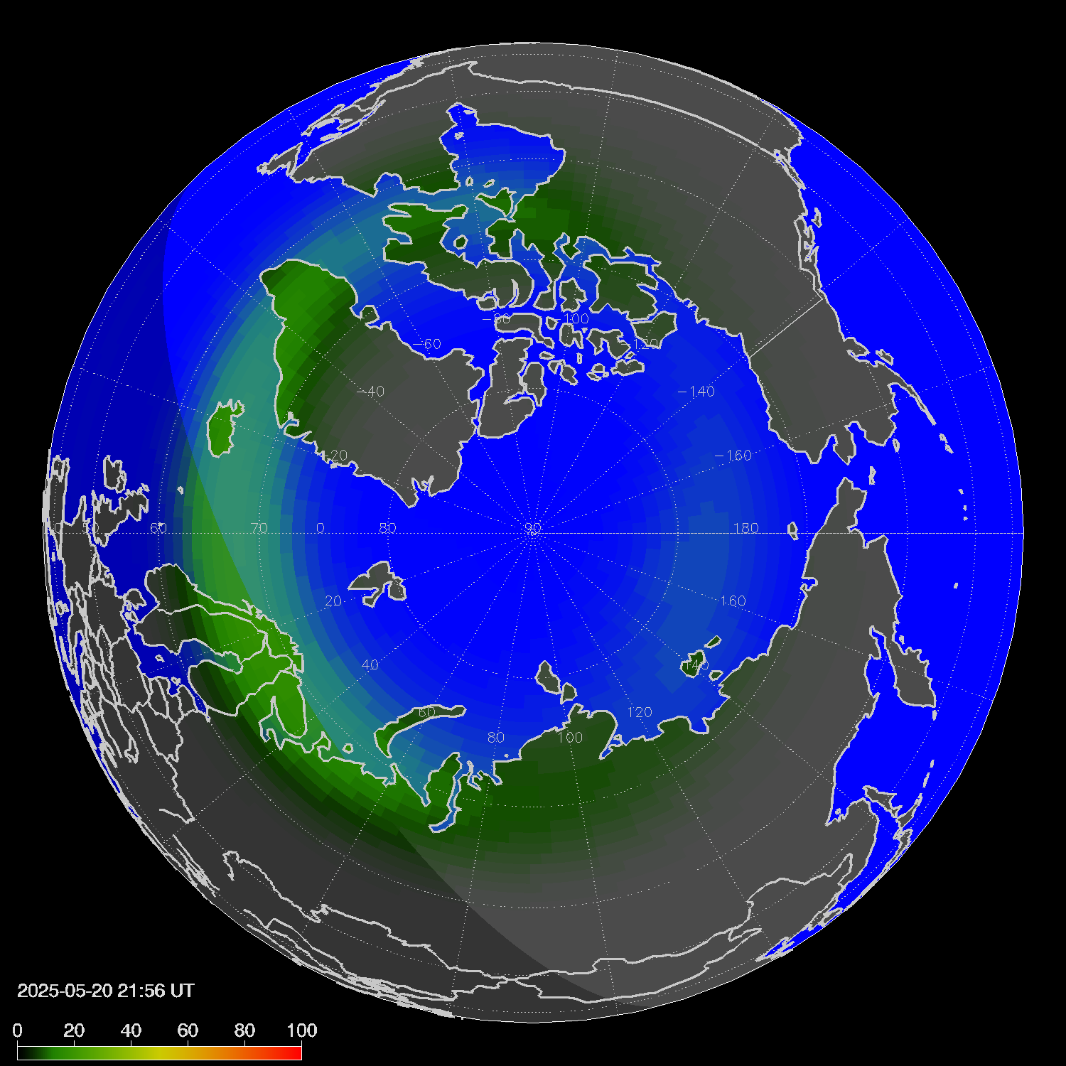 Northern lights (auroras) in the northern hemisphere