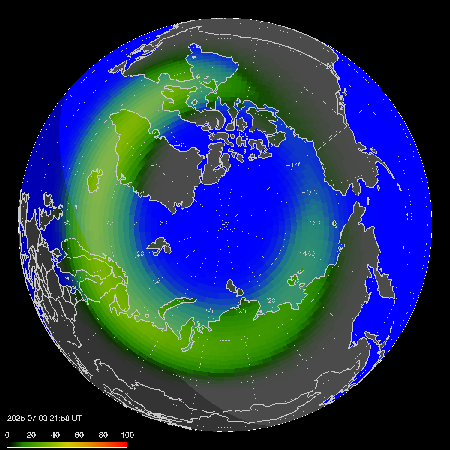 Northern lights (auroras) in the northern hemisphere