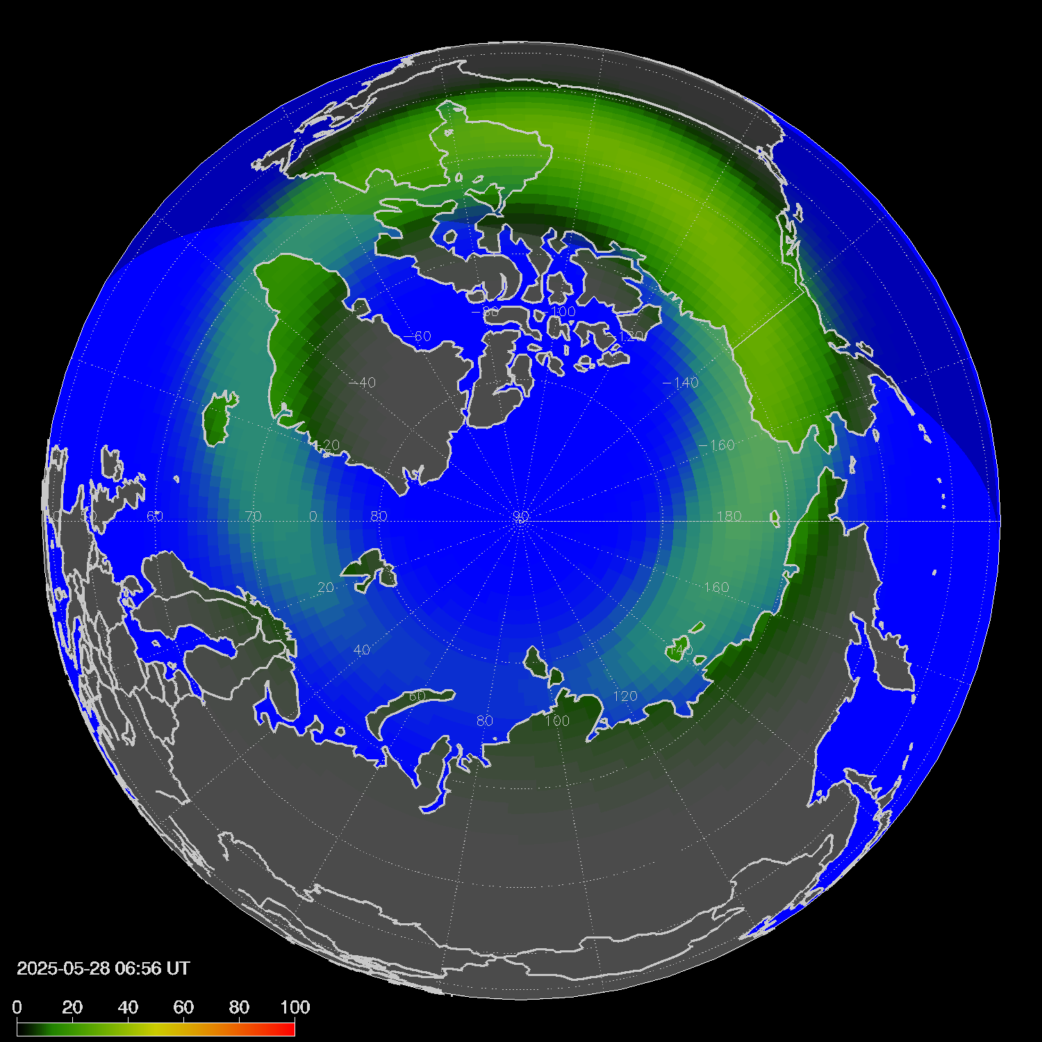 Northern lights (auroras) in the northern hemisphere