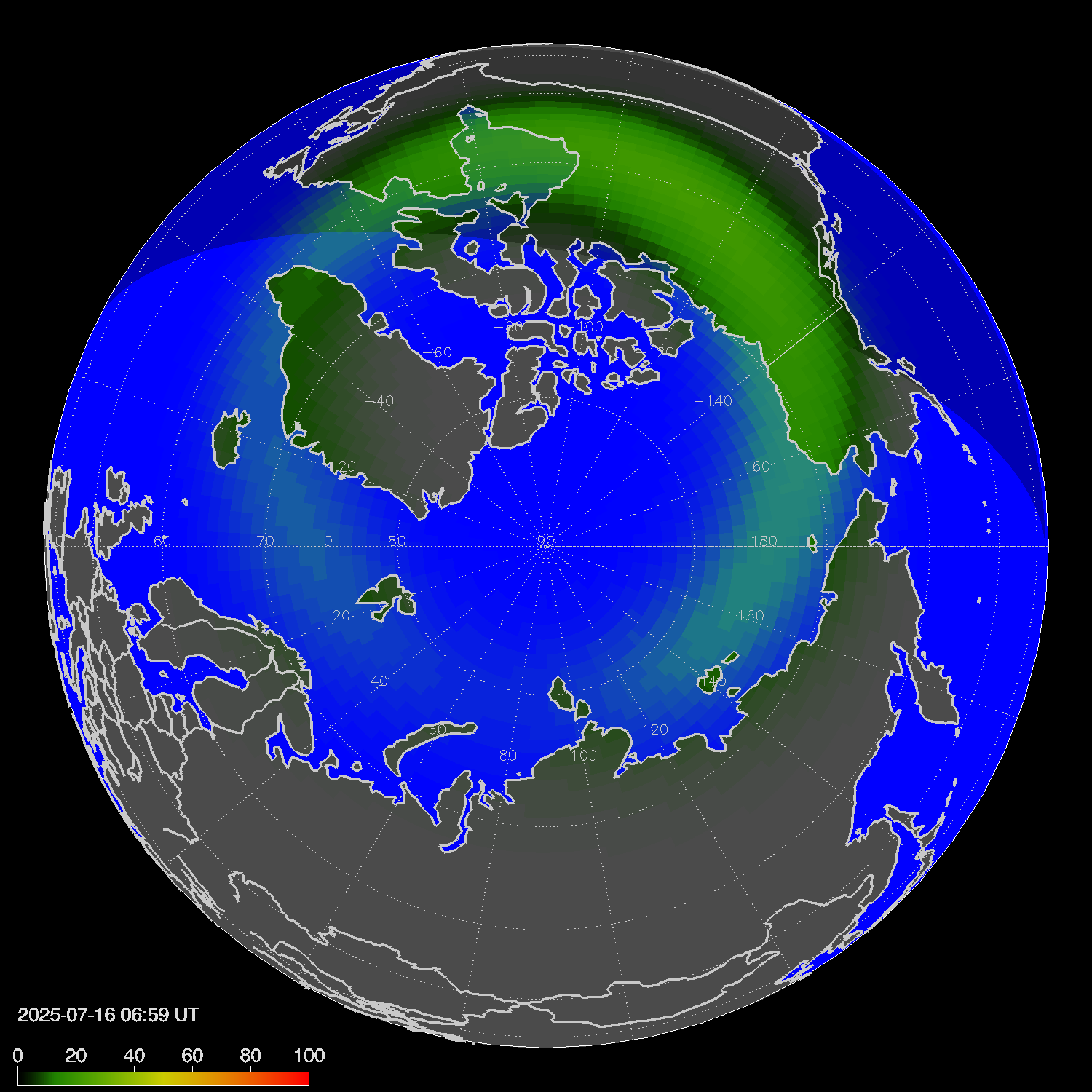 Northern lights (auroras) in the northern hemisphere