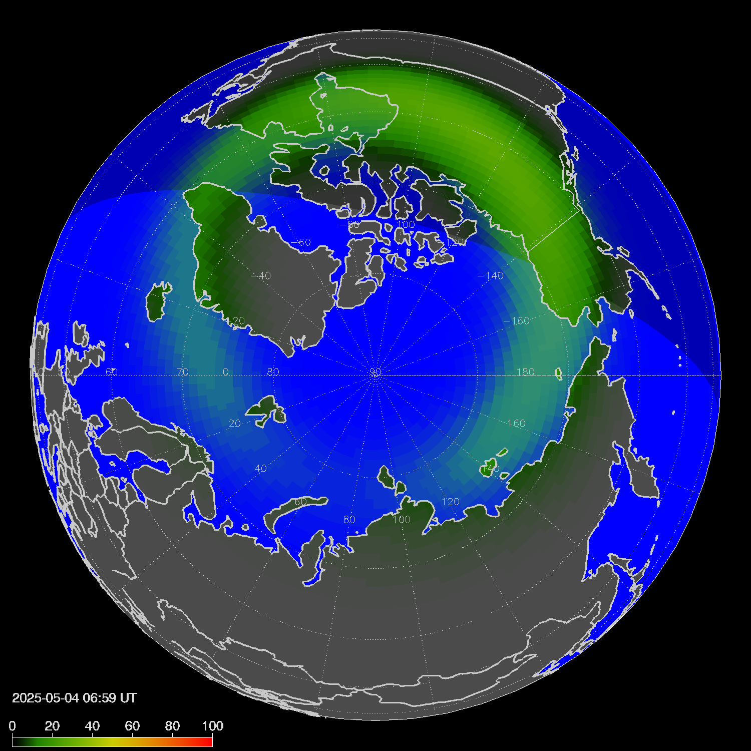 Northern lights (auroras) in the northern hemisphere