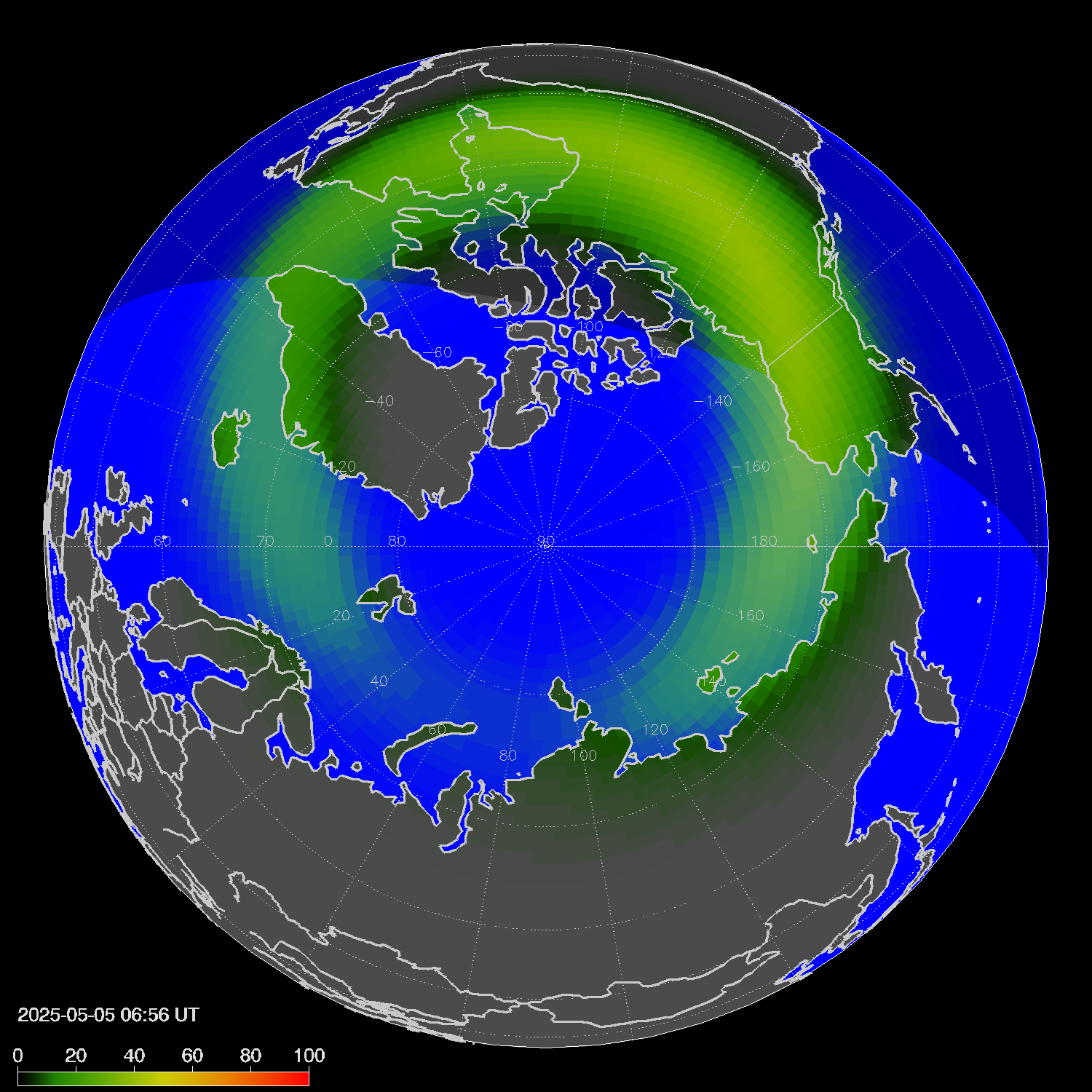 Northern lights (auroras) in the northern hemisphere