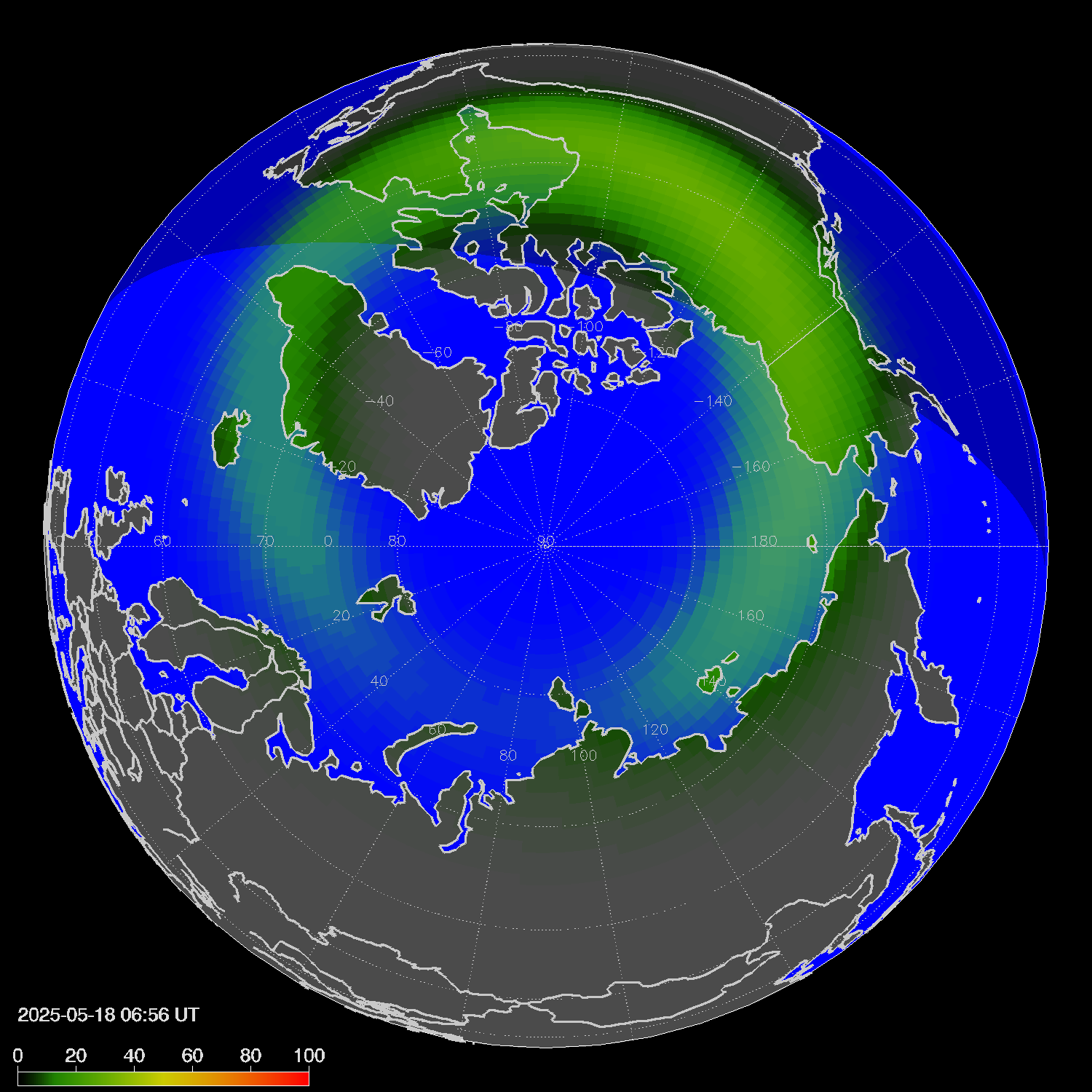 Northern lights (auroras) in the northern hemisphere