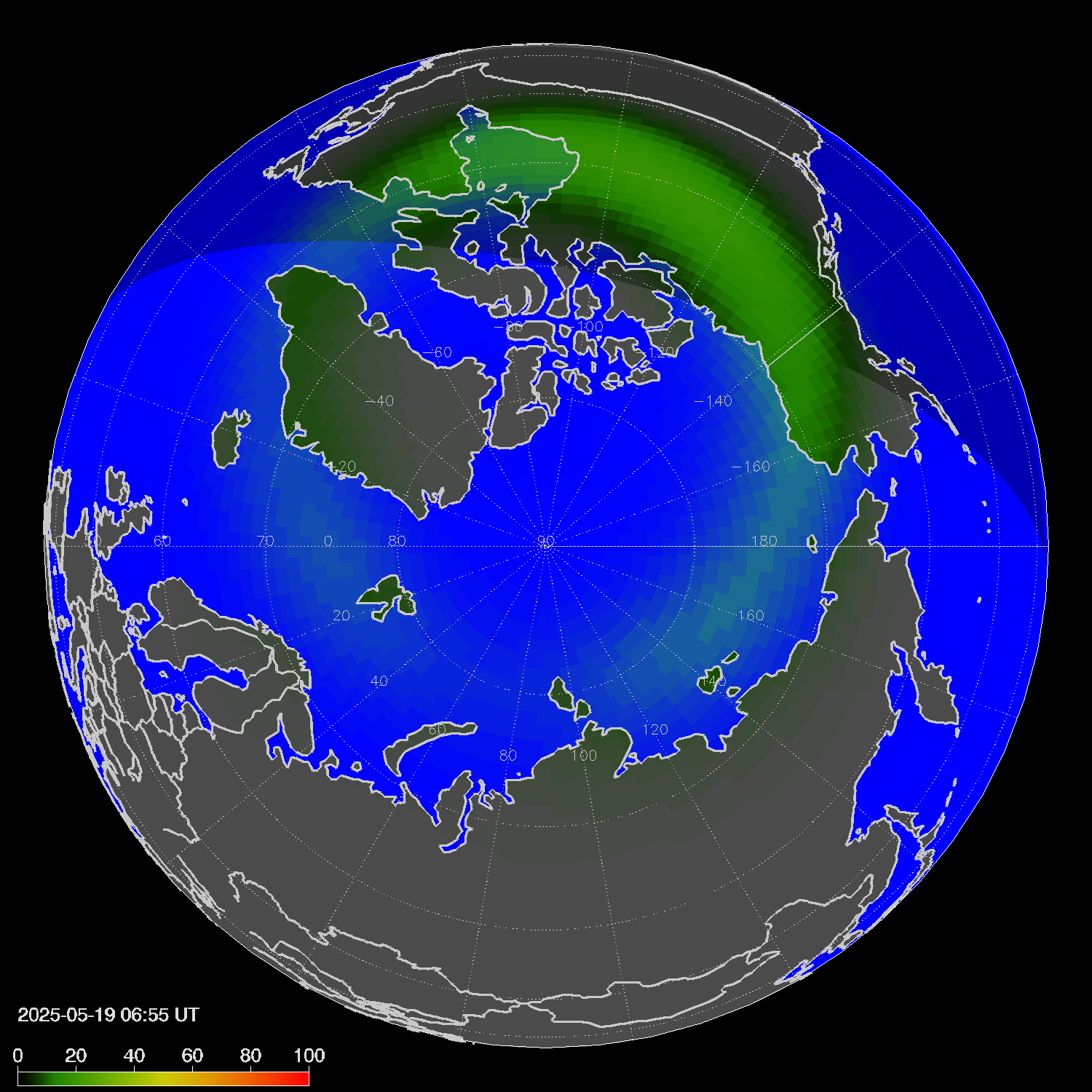 Northern lights (auroras) in the northern hemisphere