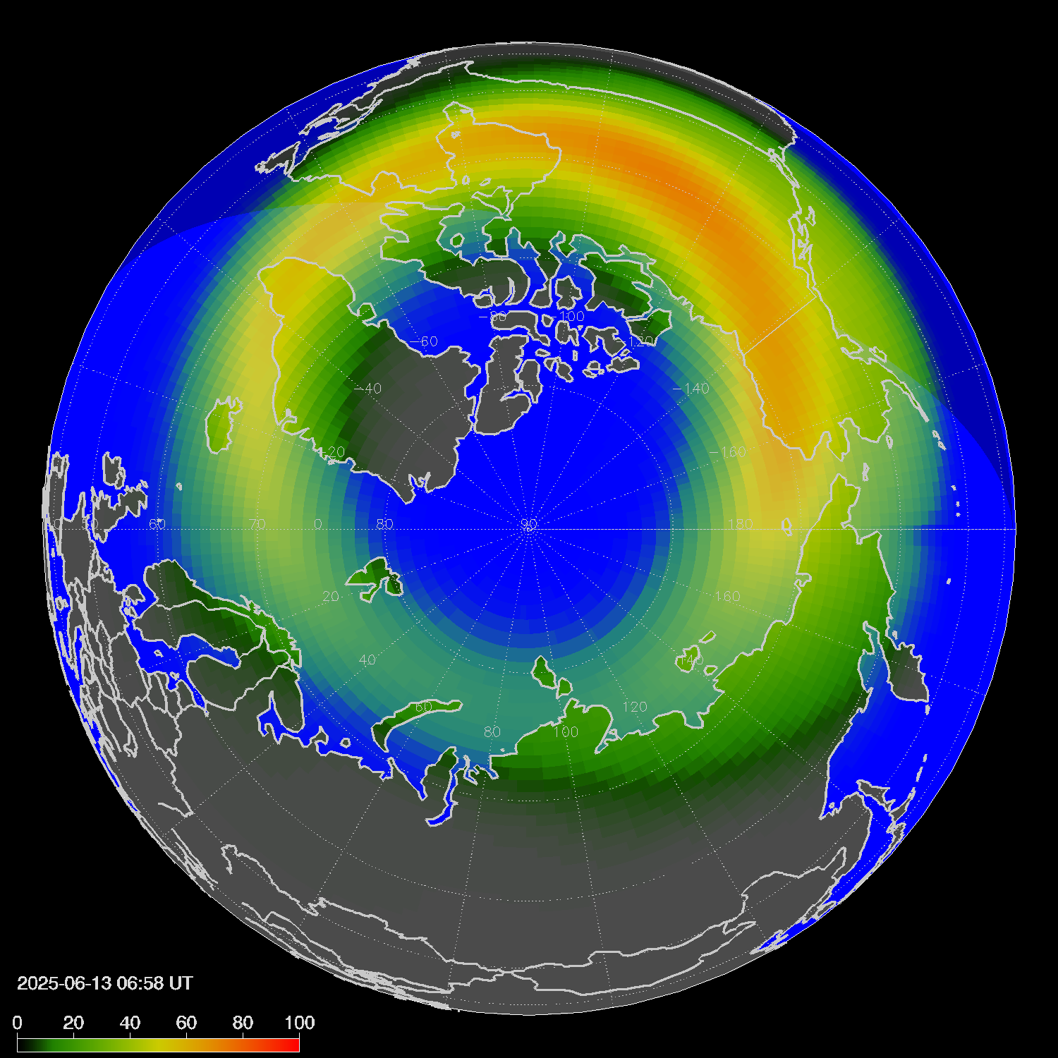 Northern lights (auroras) in the northern hemisphere