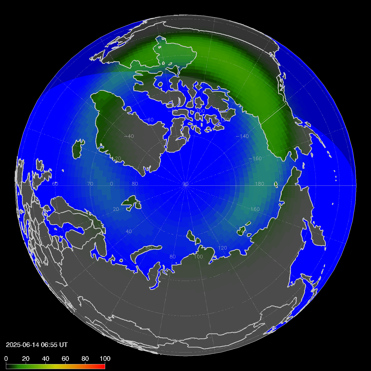 Northern lights (auroras) in the northern hemisphere