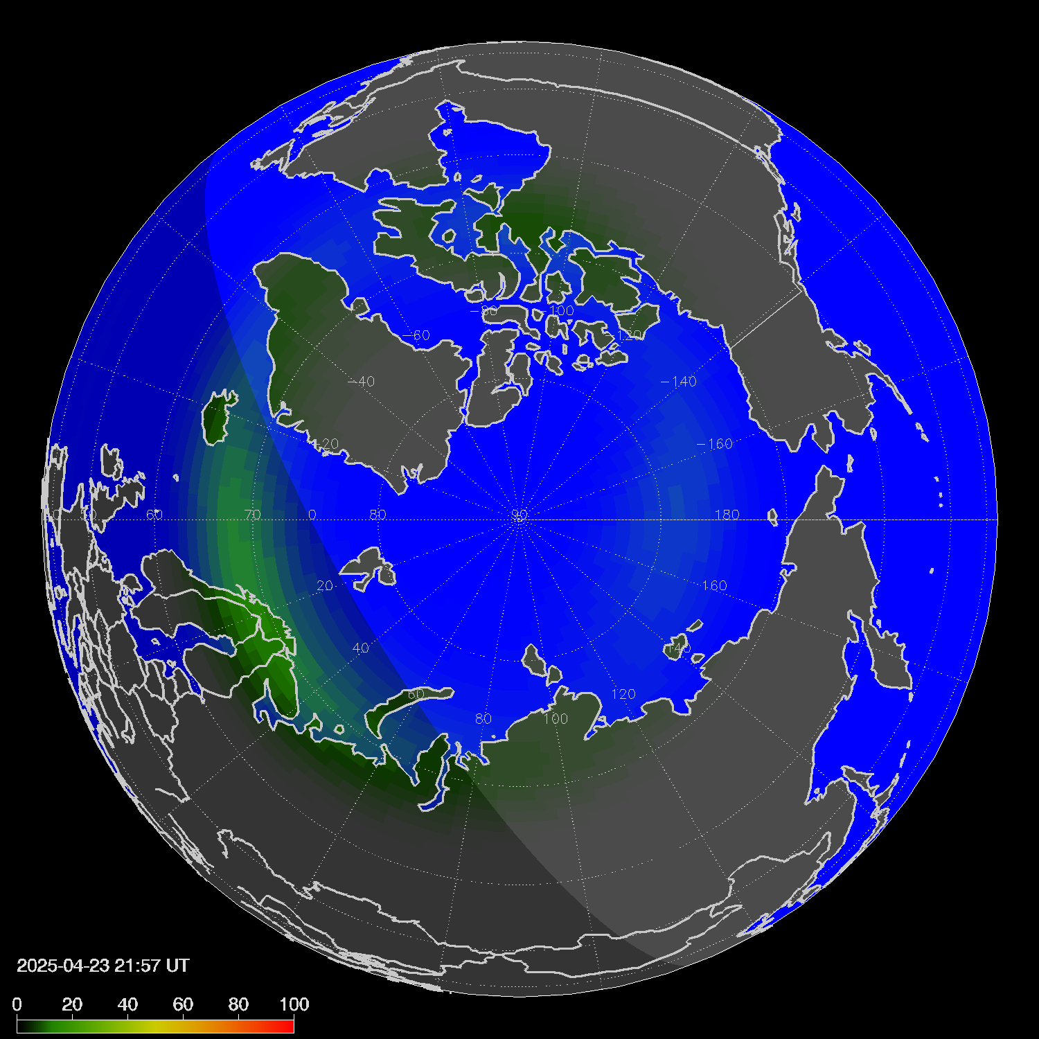 Northern lights (auroras) in the northern hemisphere