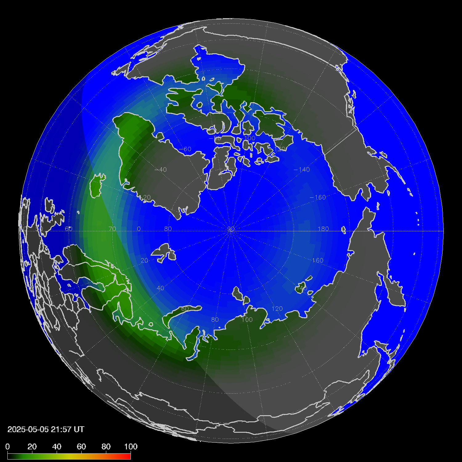 Northern lights (auroras) in the northern hemisphere