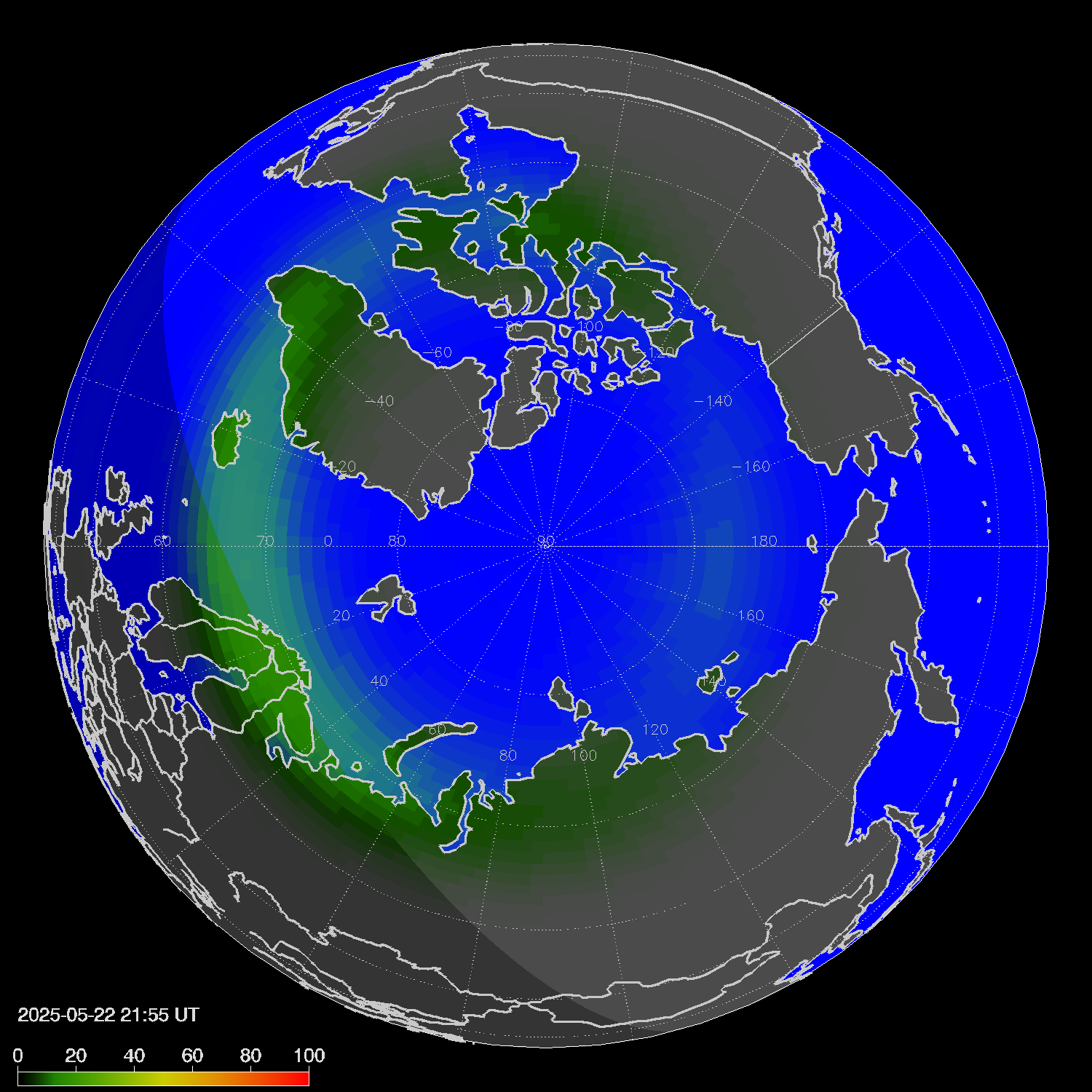 Northern lights (auroras) in the northern hemisphere