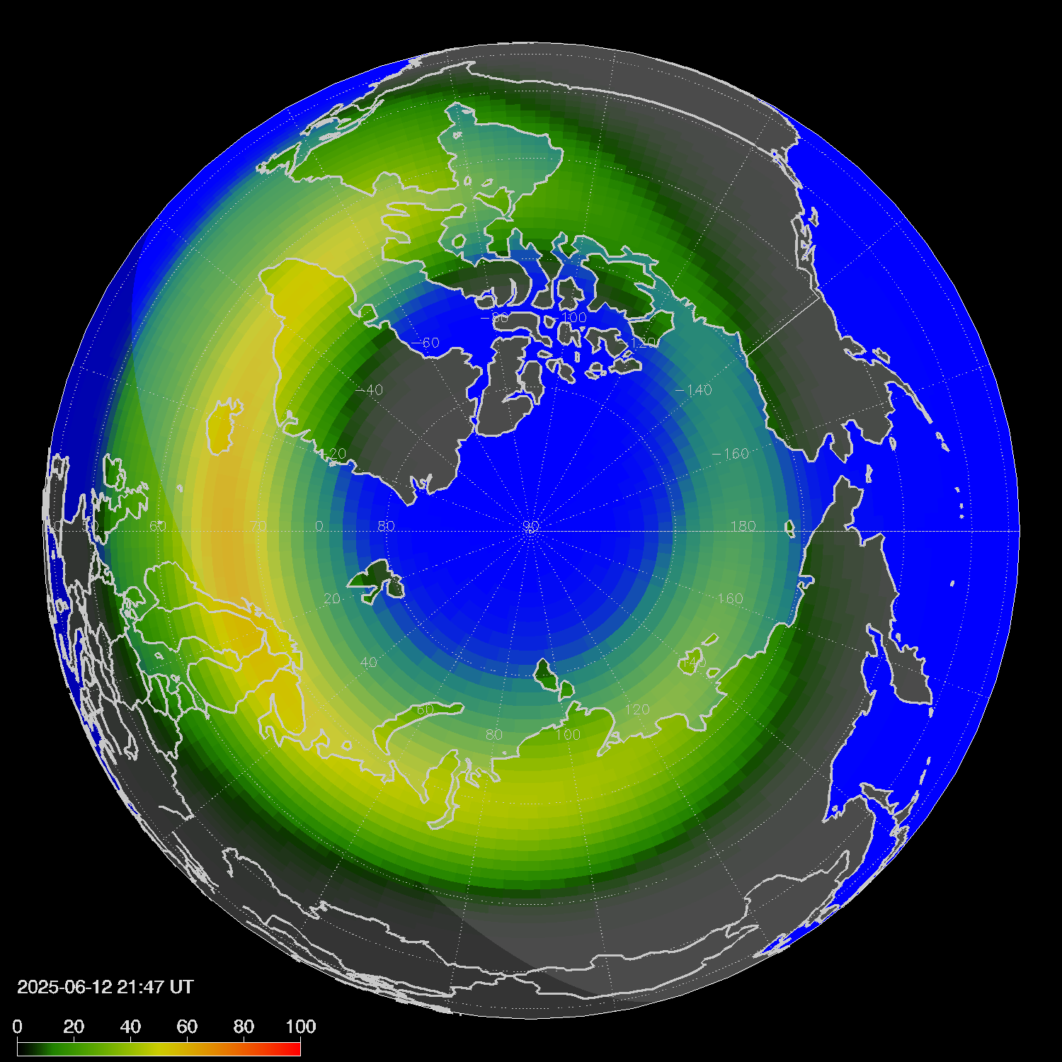 Northern lights (auroras) in the northern hemisphere