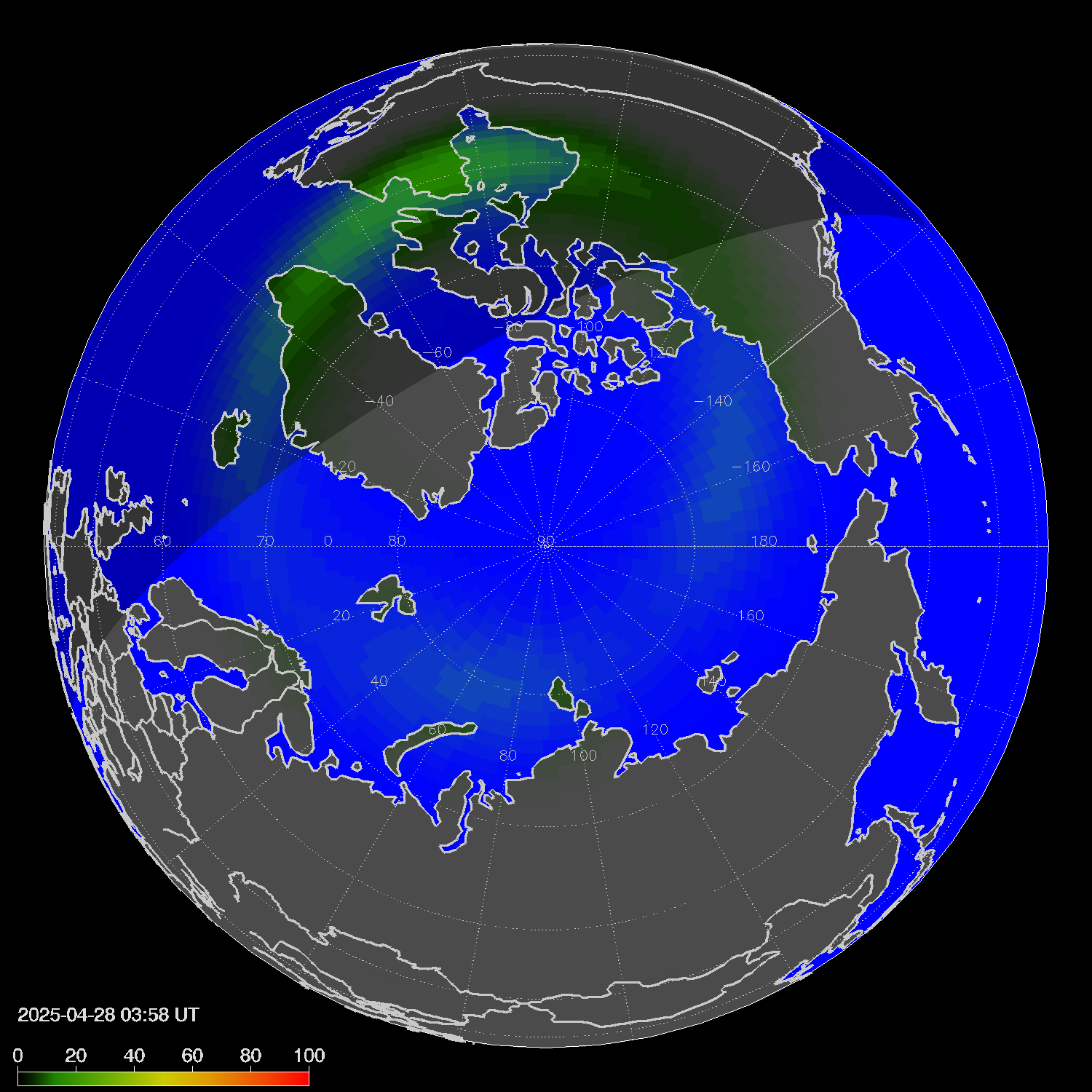 Northern lights (auroras) in the northern hemisphere