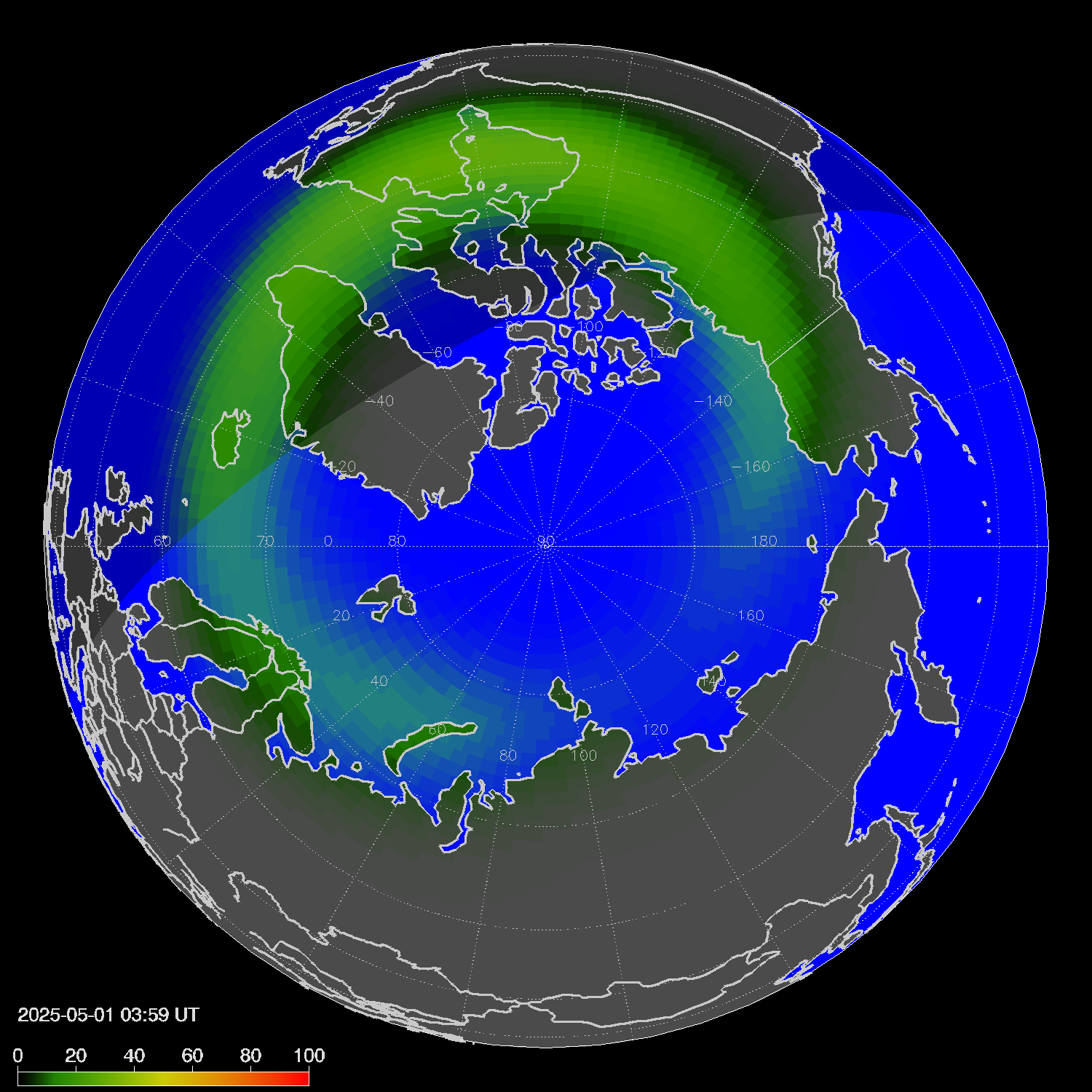 Northern lights (auroras) in the northern hemisphere