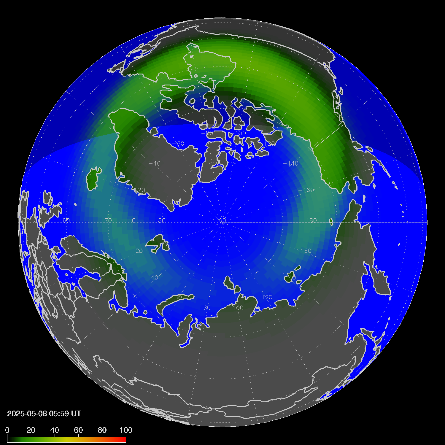 Northern lights (auroras) in the northern hemisphere
