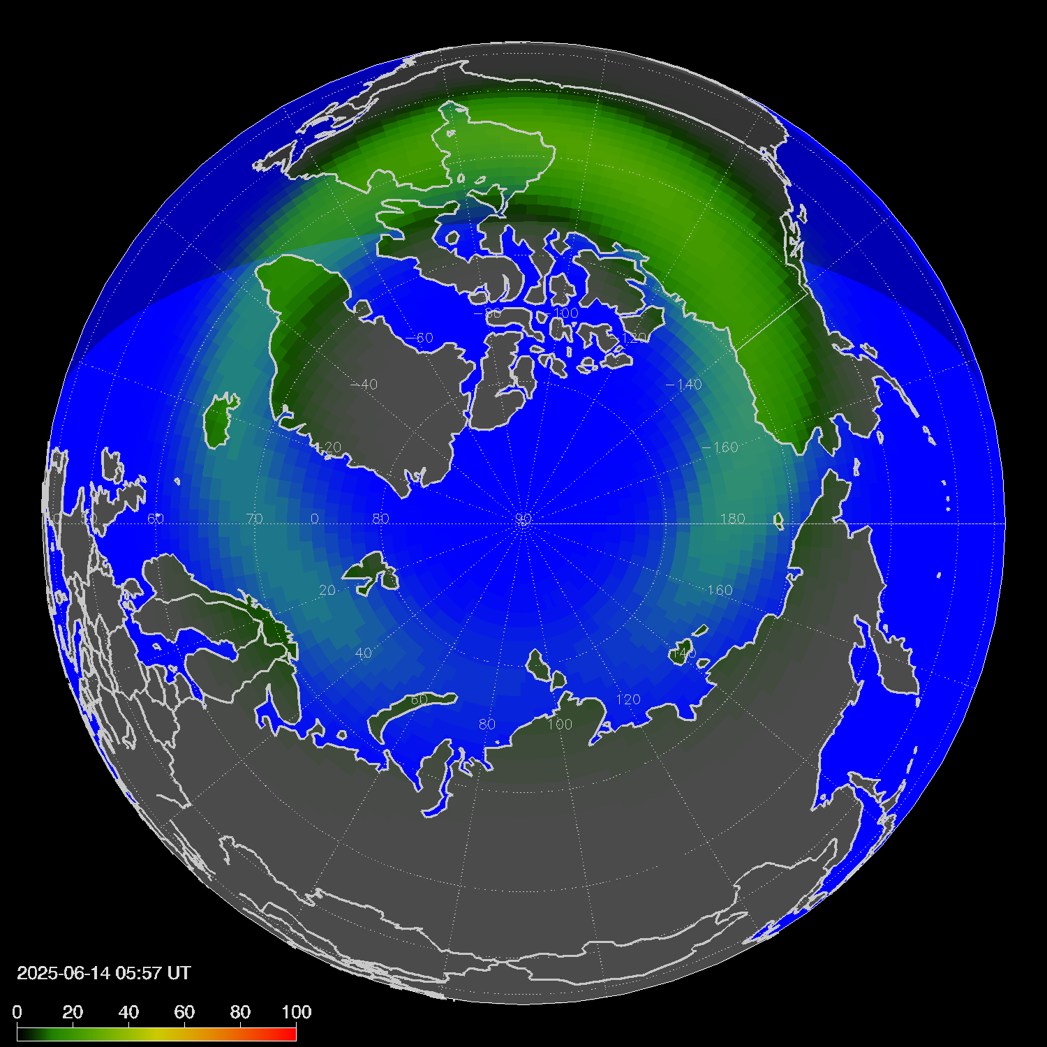 Northern lights (auroras) in the northern hemisphere